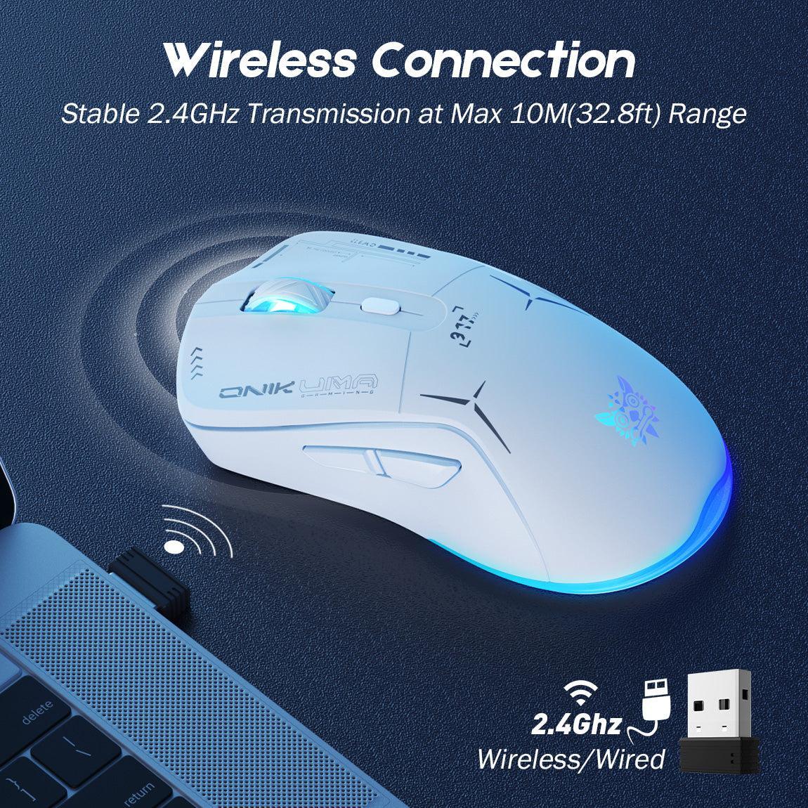 Onikuma CW917 Wireless Gaming Mouse, 4800 DPI Wired/Wireless Gamer Mouse, Dual-Mode Computer Mouse Rechargeable 6 Buttons Reliable Power Capacity and RGB Backlight for PC/Mac/Laptop - Image 16