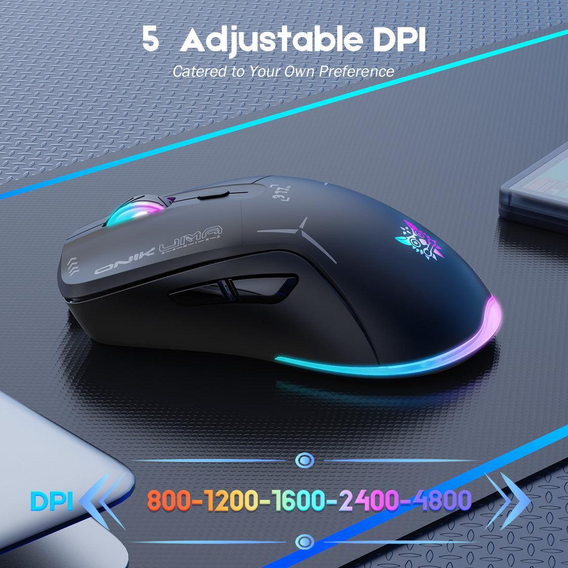 Onikuma CW917 Wireless Gaming Mouse, 4800 DPI Wired/Wireless Gamer Mouse, Dual-Mode Computer Mouse Rechargeable 6 Buttons Reliable Power Capacity and RGB Backlight for PC/Mac/Laptop - Image 6