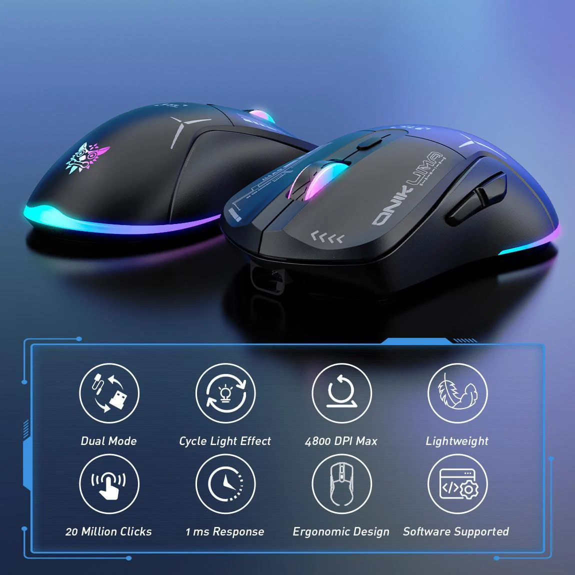 Onikuma CW917 Wireless Gaming Mouse, 4800 DPI Wired/Wireless Gamer Mouse, Dual-Mode Computer Mouse Rechargeable 6 Buttons Reliable Power Capacity and RGB Backlight for PC/Mac/Laptop - Image 7