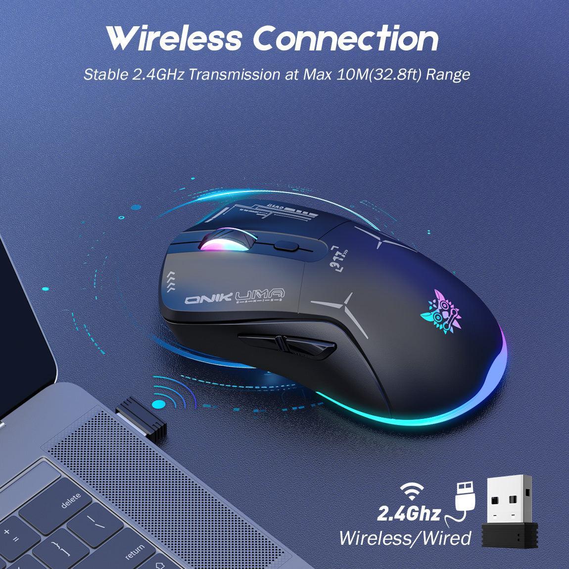 Onikuma CW917 Wireless Gaming Mouse, 4800 DPI Wired/Wireless Gamer Mouse, Dual-Mode Computer Mouse Rechargeable 6 Buttons Reliable Power Capacity and RGB Backlight for PC/Mac/Laptop - Image 8