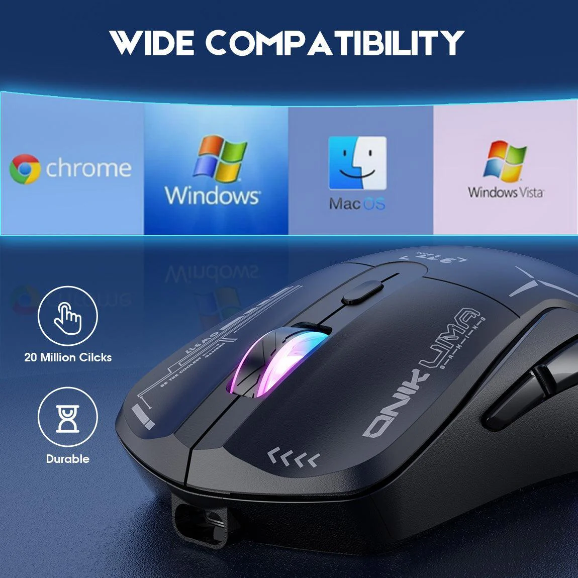 Onikuma CW917 Wireless Gaming Mouse, 4800 DPI Wired/Wireless Gamer Mouse, Dual-Mode Computer Mouse Rechargeable 6 Buttons Reliable Power Capacity and RGB Backlight for PC/Mac/Laptop - Image 9