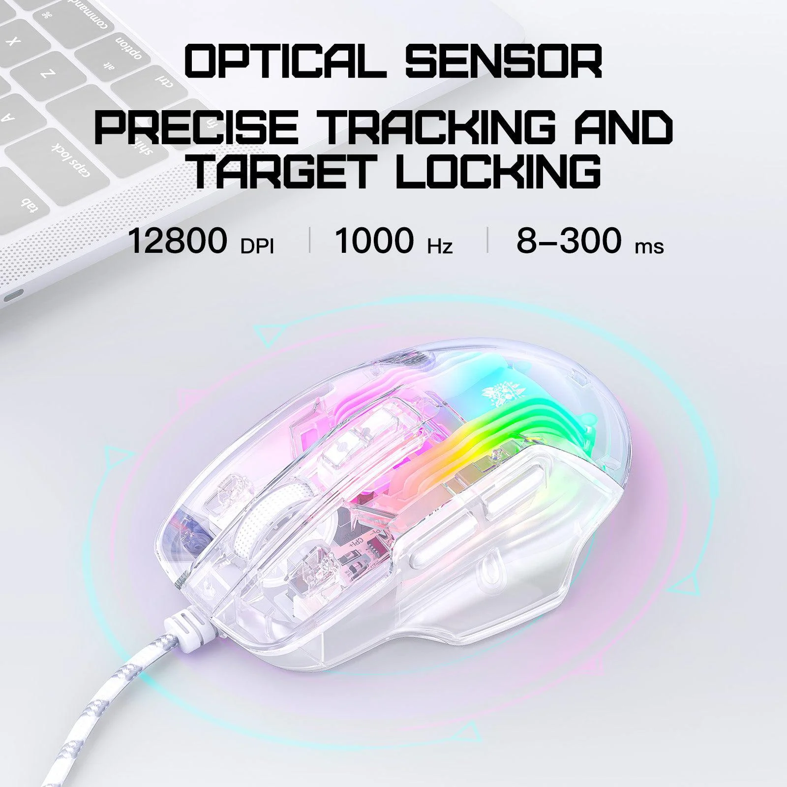 ONIKUMA CW923 Wired RGB Gaming Mouse, 12800 DPI Esports PC Mice for Laptop, Full Body Transparent Design - Image 4