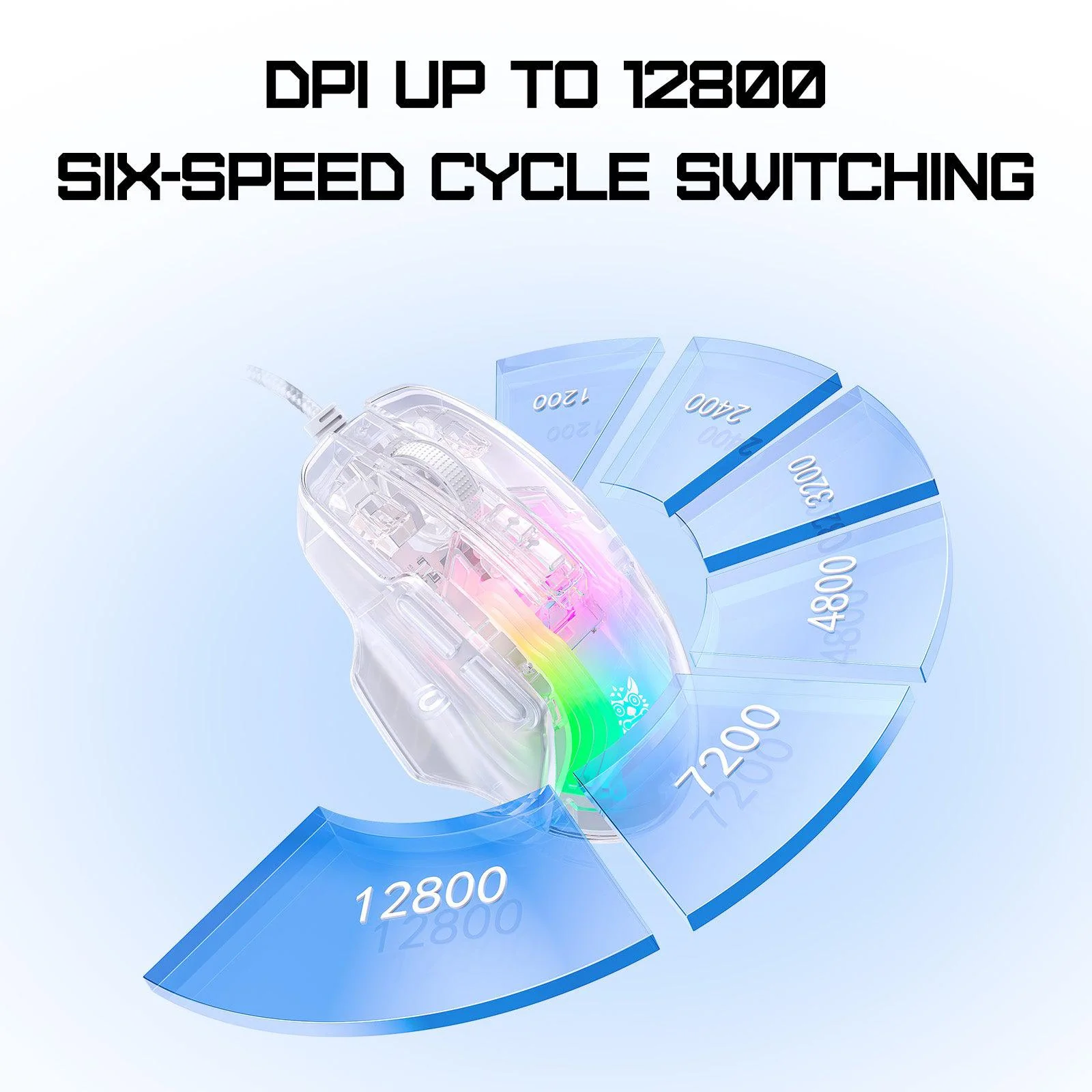 ONIKUMA CW923 Wired RGB Gaming Mouse, 12800 DPI Esports PC Mice for Laptop, Full Body Transparent Design - Image 5