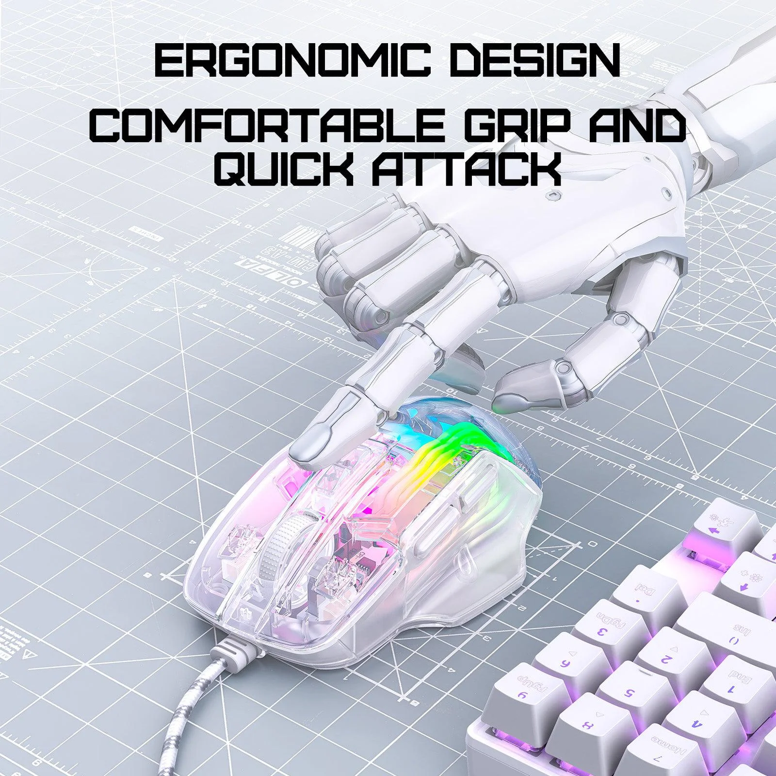 ONIKUMA CW923 Wired RGB Gaming Mouse, 12800 DPI Esports PC Mice for Laptop, Full Body Transparent Design - Image 6
