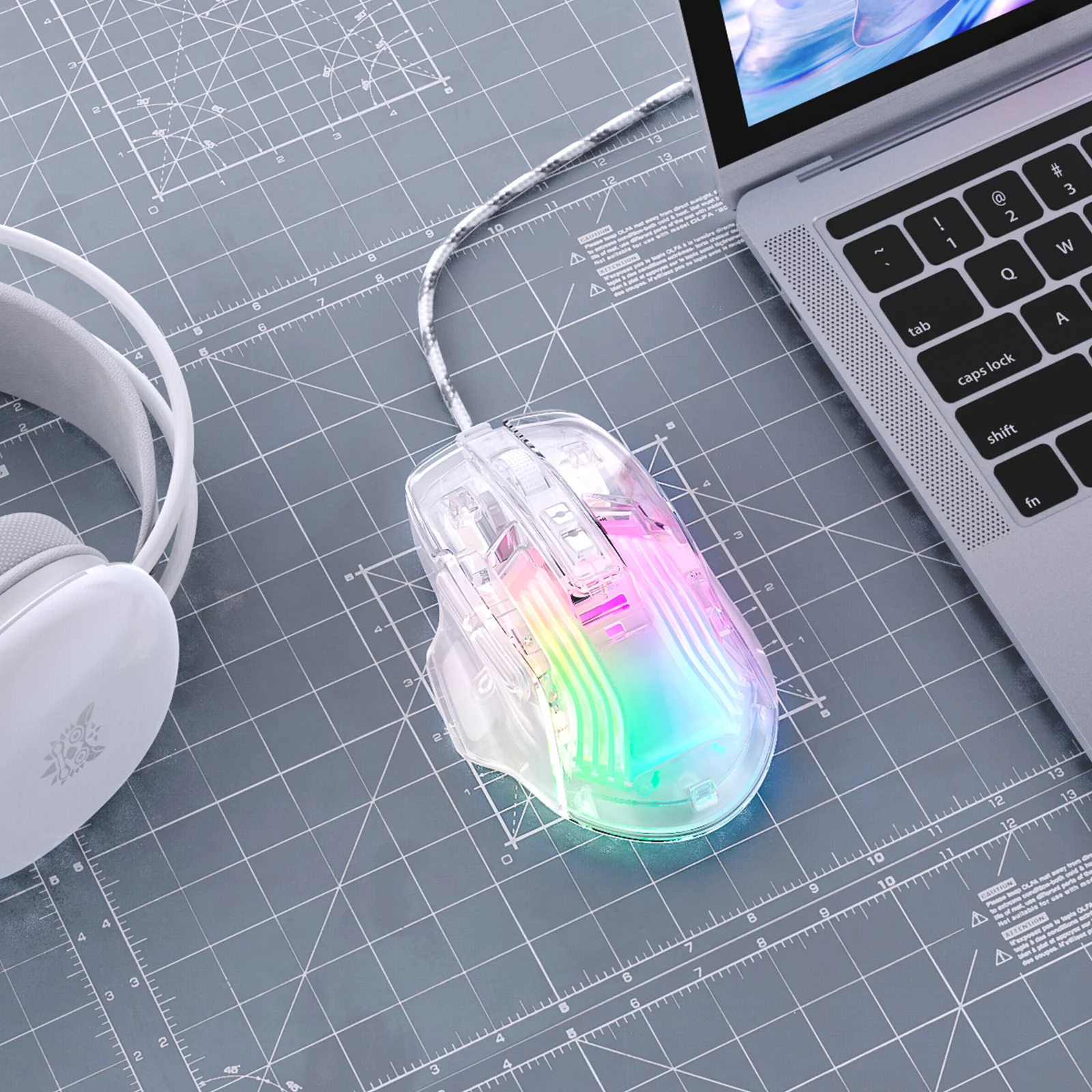 ONIKUMA CW923 Wired RGB Gaming Mouse, 12800 DPI Esports PC Mice for Laptop, Full Body Transparent Design - Image 9