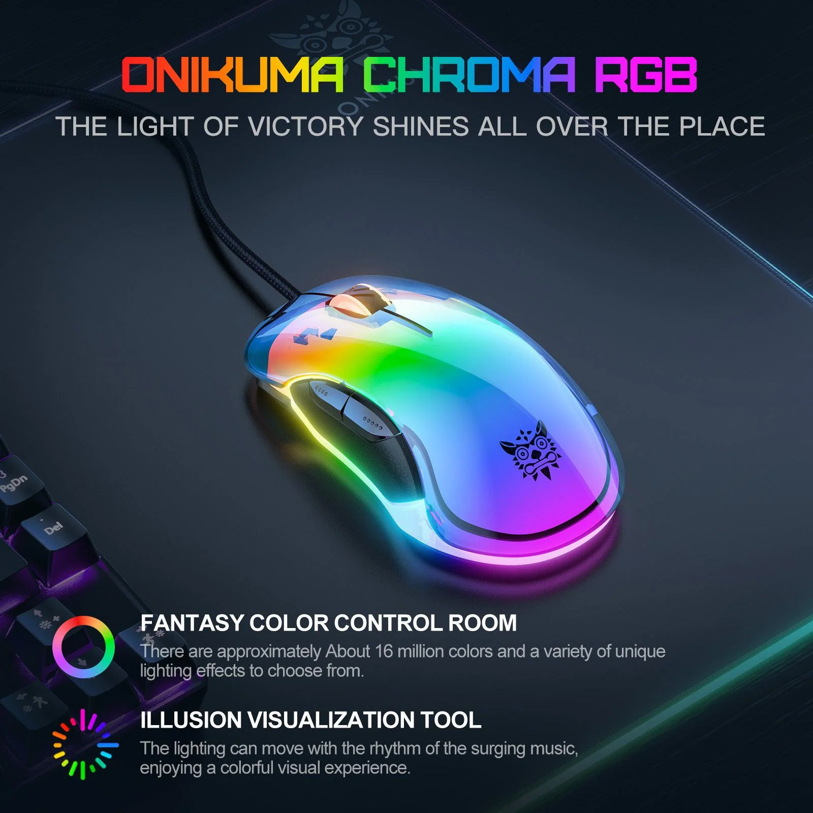ONIKUMA CW925 RGB Backlit Wired Gaming Mouse, Up to 12800 DPI, Light weight, Transparent Black - Image 3