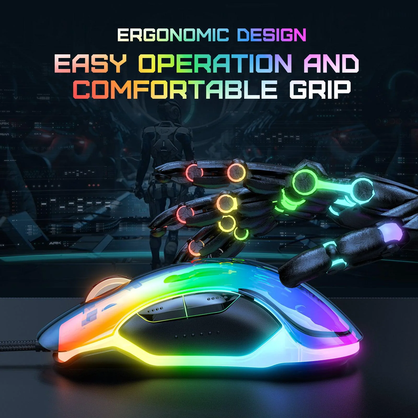 ONIKUMA CW925 RGB Backlit Wired Gaming Mouse, Up to 12800 DPI, Light weight, Transparent Black - Image 4