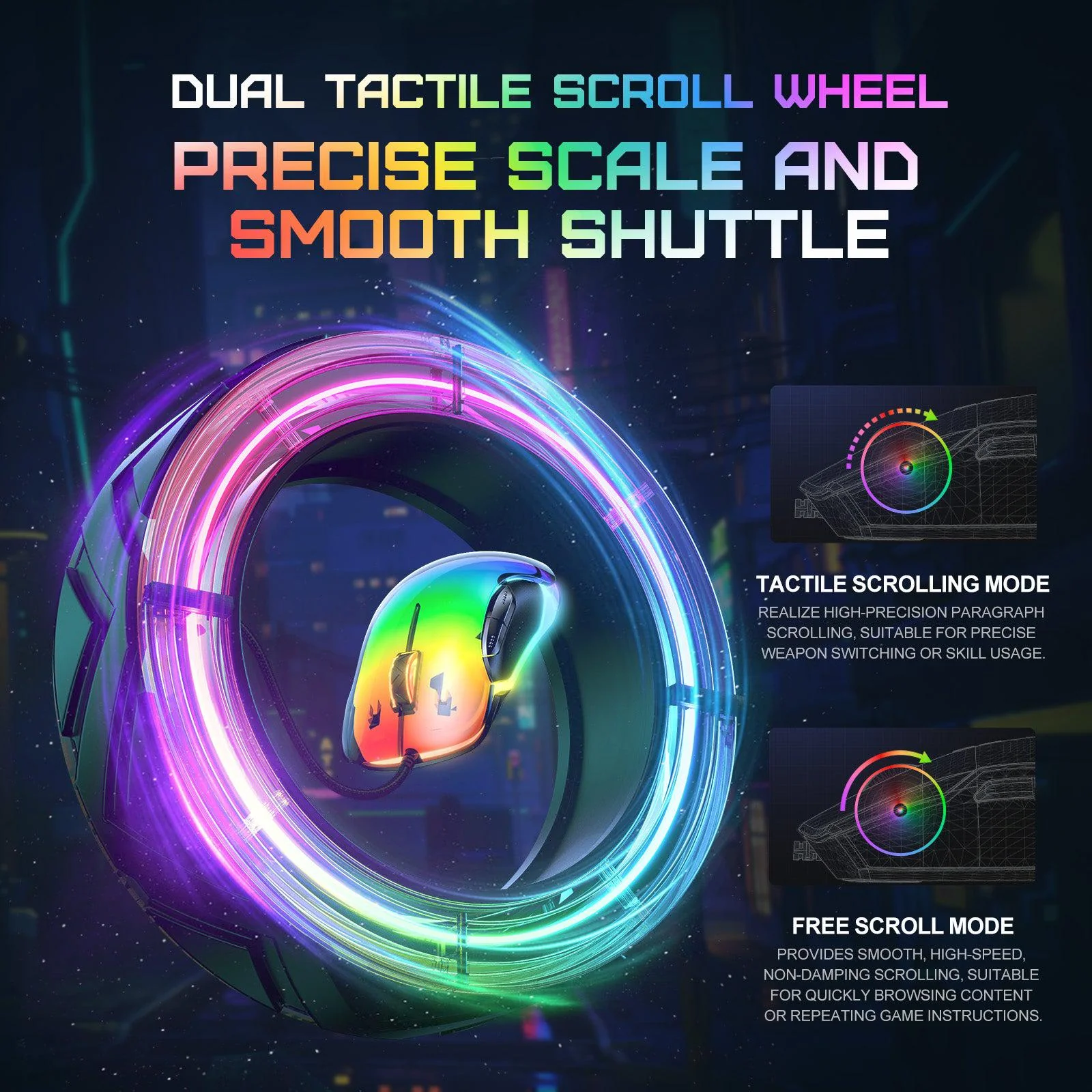 ONIKUMA CW925 RGB Backlit Wired Gaming Mouse, Up to 12800 DPI, Light weight, Transparent Black - Image 5