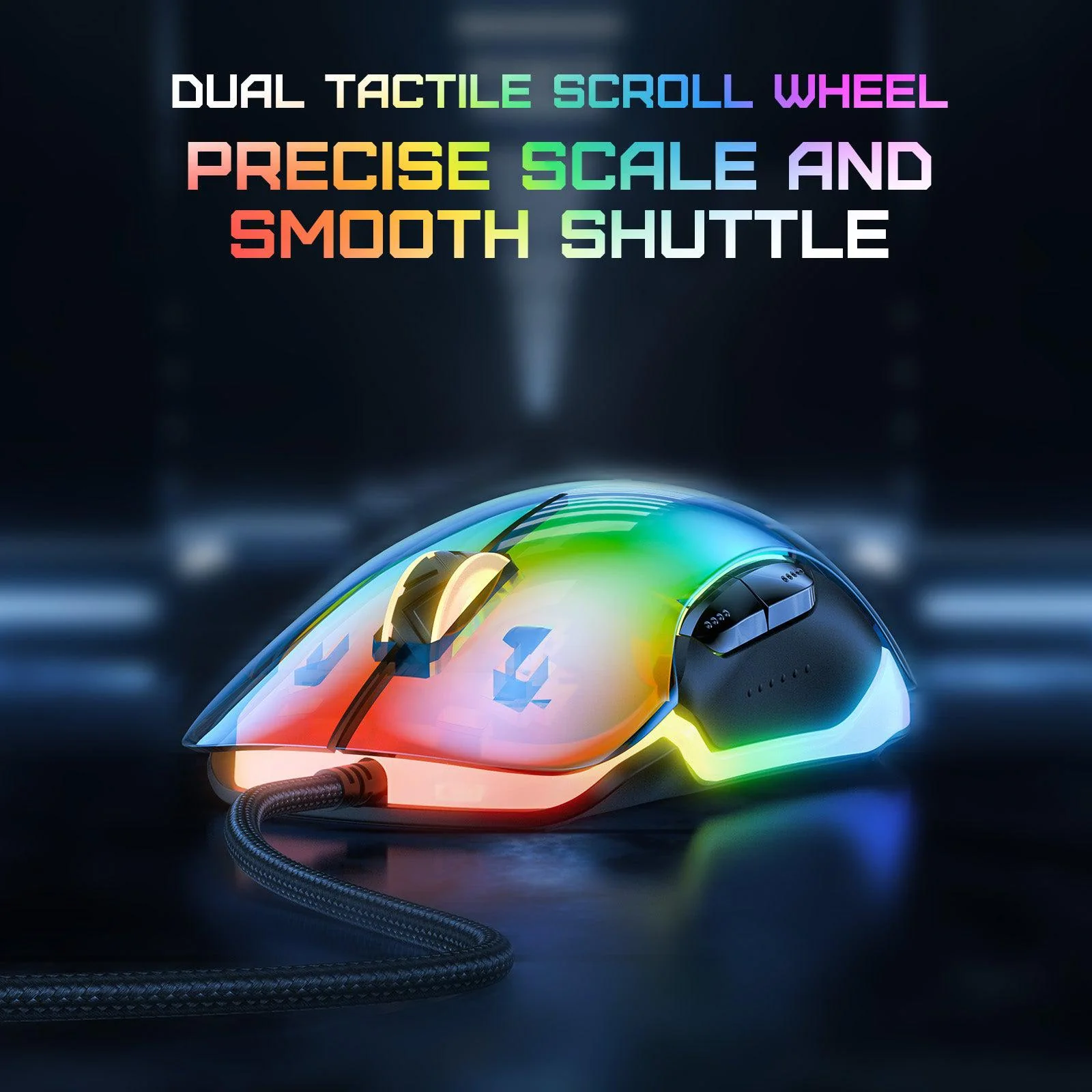 ONIKUMA CW925 RGB Backlit Wired Gaming Mouse, Up to 12800 DPI, Light weight, Transparent Black - Image 6