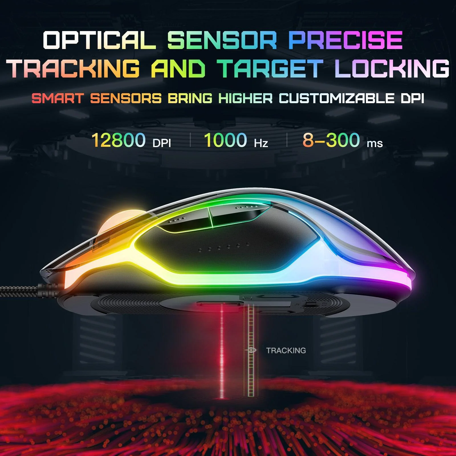 ONIKUMA CW925 RGB Backlit Wired Gaming Mouse, Up to 12800 DPI, Light weight, Transparent Black - Image 7
