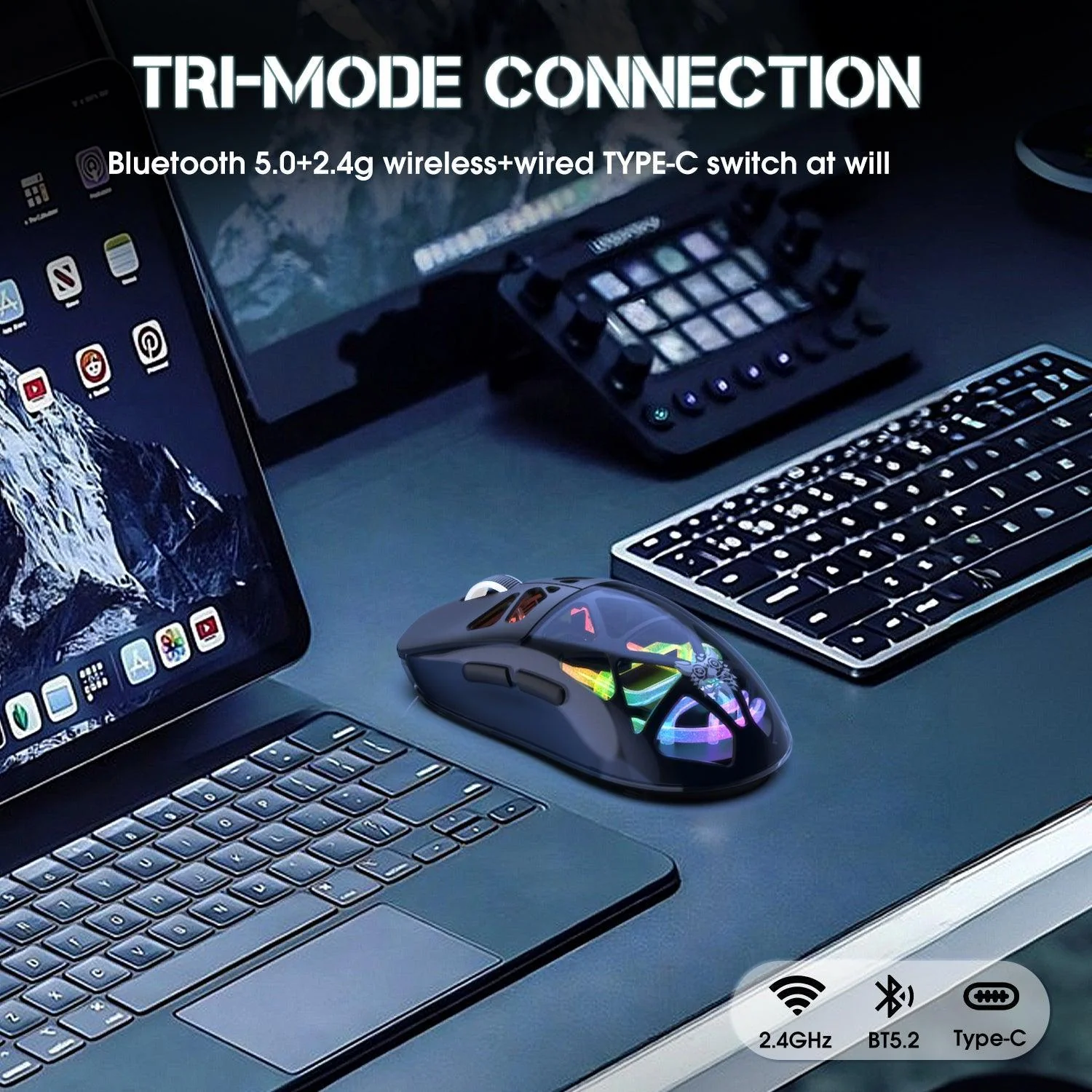 ONIKUMA CW930 Tri-Mode Wireless Gaming Mouse with RGB Lighting & 500mAH Battery - Image 14