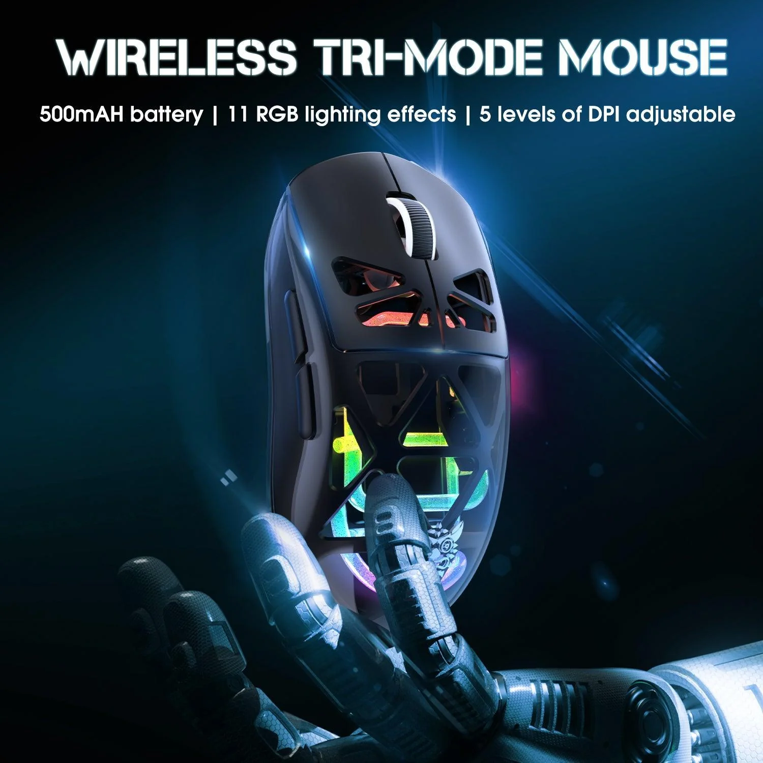 ONIKUMA CW930 Tri-Mode Wireless Gaming Mouse with RGB Lighting & 500mAH Battery - Image 17