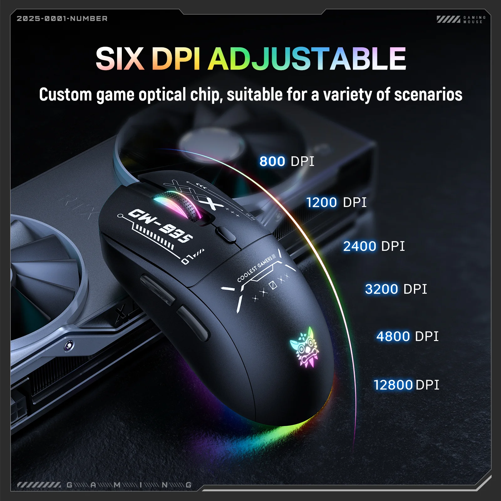 ONIKUMA CW935 Triple-Mode Ergonomic Wireless Gaming Mouse with 6 DPI Settings & Hidden Receiver - Image 3