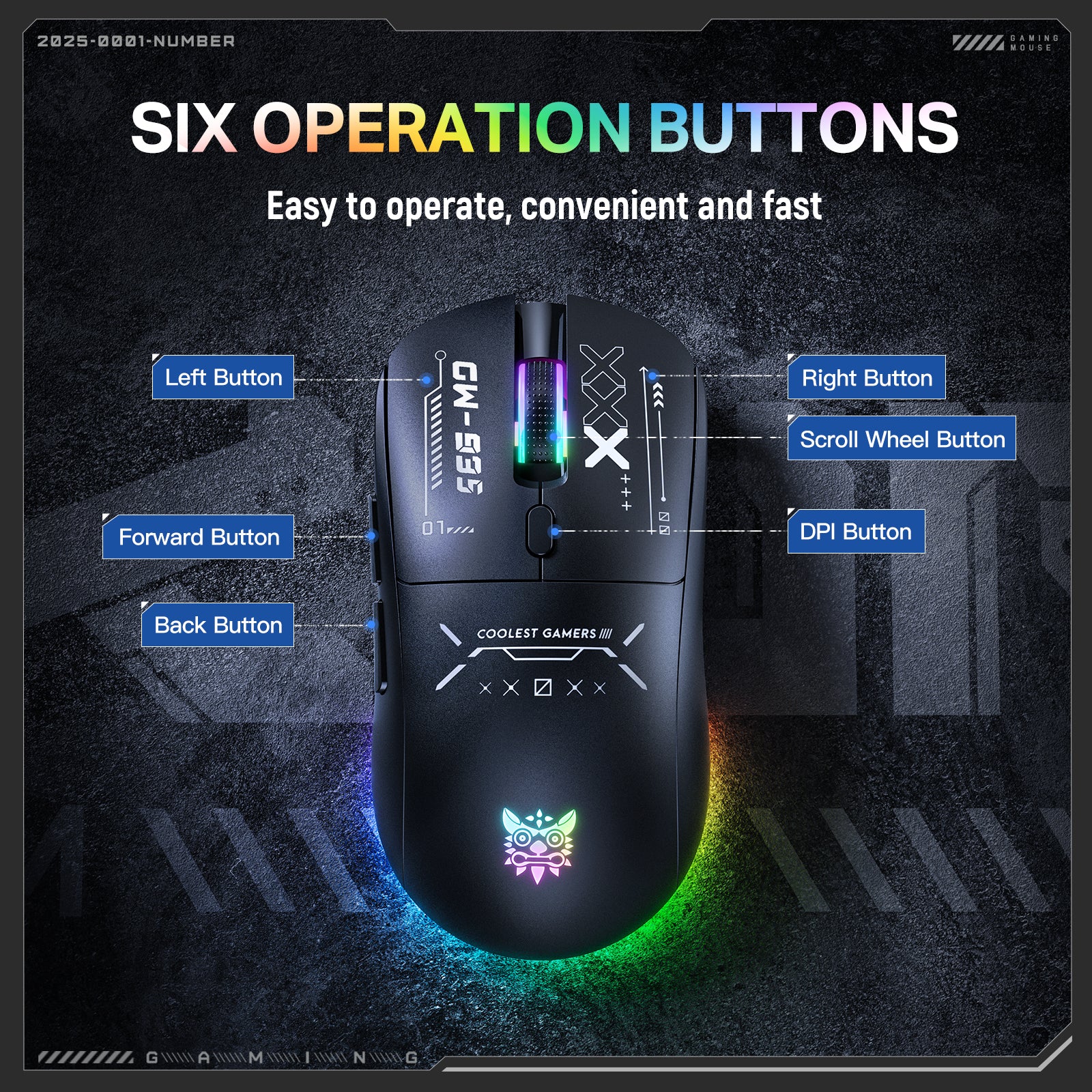 ONIKUMA CW935 Triple-Mode Ergonomic Wireless Gaming Mouse with 6 DPI Settings & Hidden Receiver - Image 5