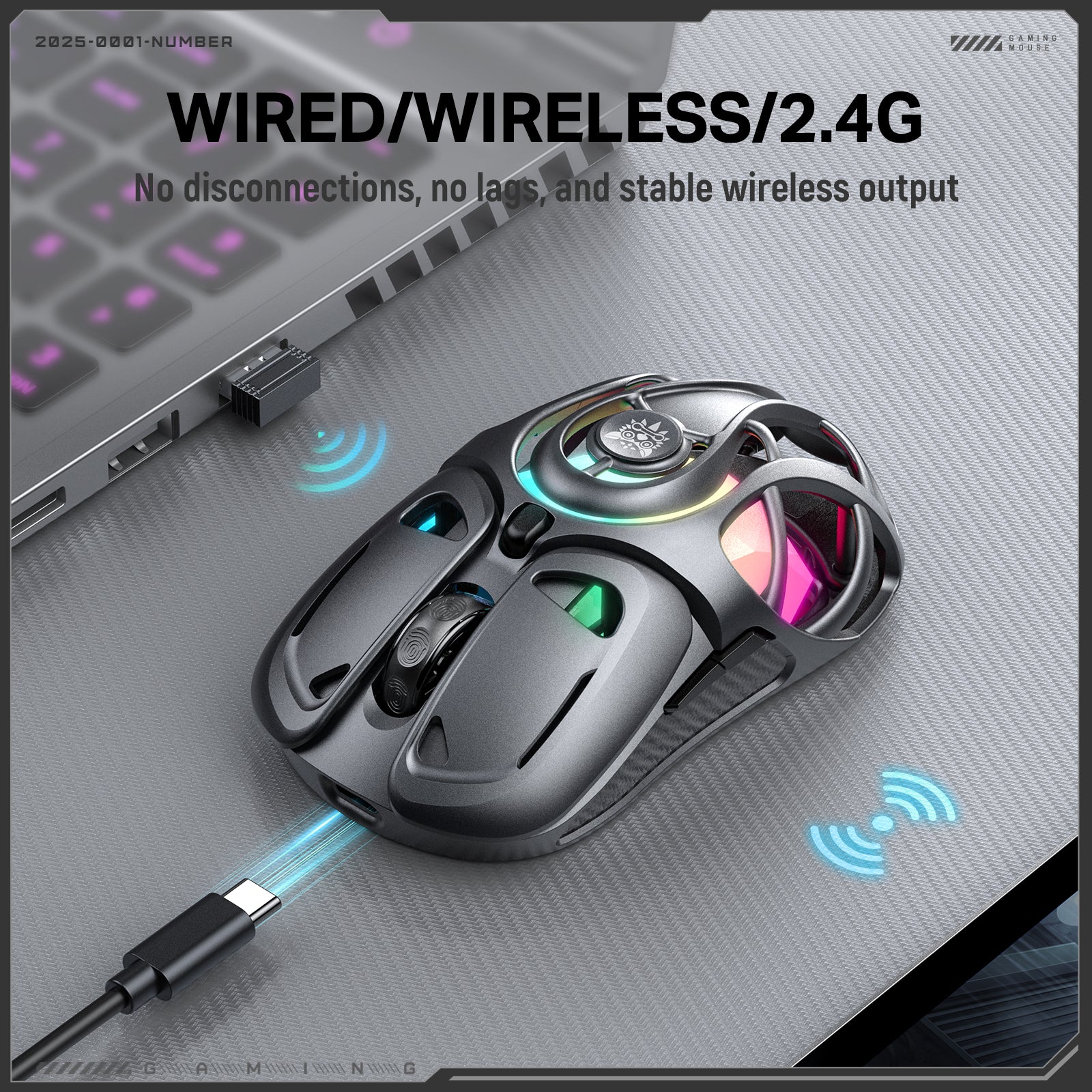 ONIKUMA DM02 Tri-Mode RGB Gaming Mouse - Lightweight Honeycomb Shell, 1000Hz Polling Rate & 6-Level DPI - Image 11