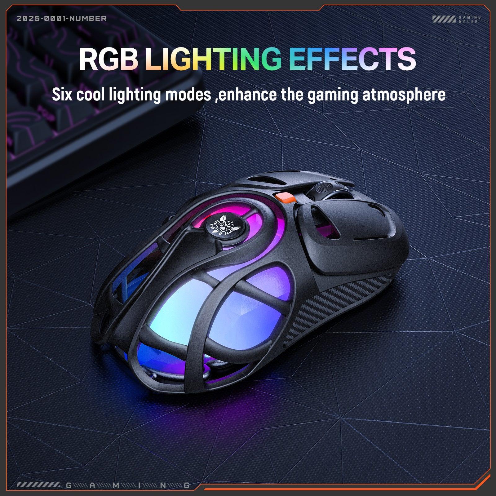 ONIKUMA DM02 Tri-Mode RGB Gaming Mouse - Lightweight Honeycomb Shell, 1000Hz Polling Rate & 6-Level DPI - Image 3