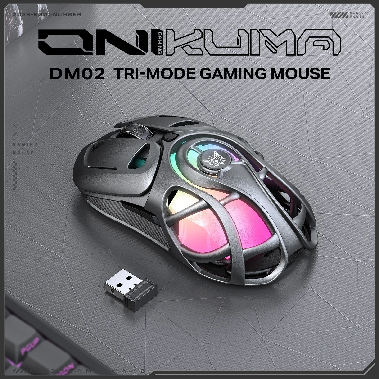 ONIKUMA DM02 Tri-Mode RGB Gaming Mouse - Lightweight Honeycomb Shell, 1000Hz Polling Rate & 6-Level DPI - Image 8