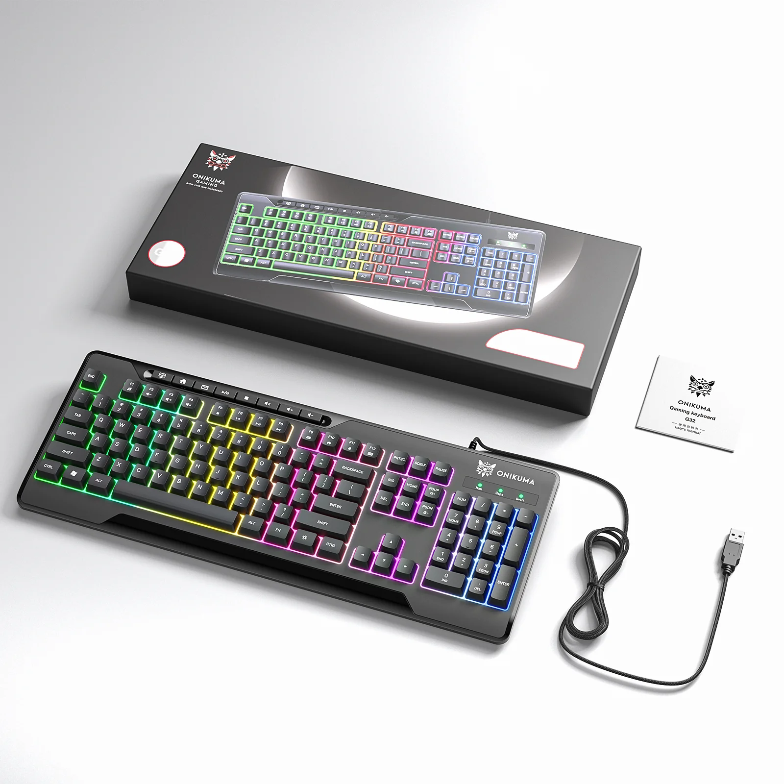 ONIKUMA G32 Matte Black Wired Gaming Keyboard with RGB Backlit Matte Key Caps - Image 7