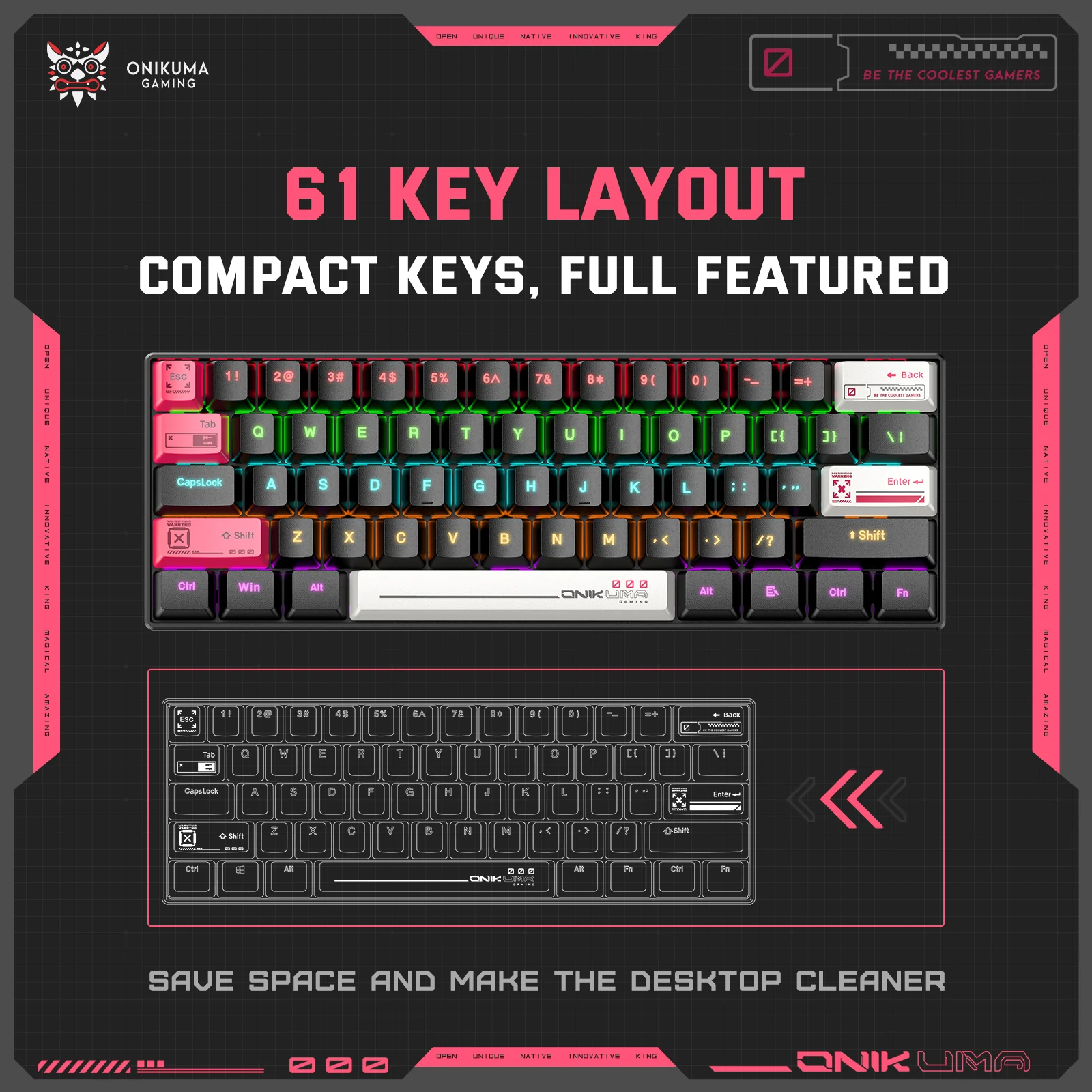 Onikuma G55 gaming mechanical keyboard - 61 key compact RGB keyboard - Image 4