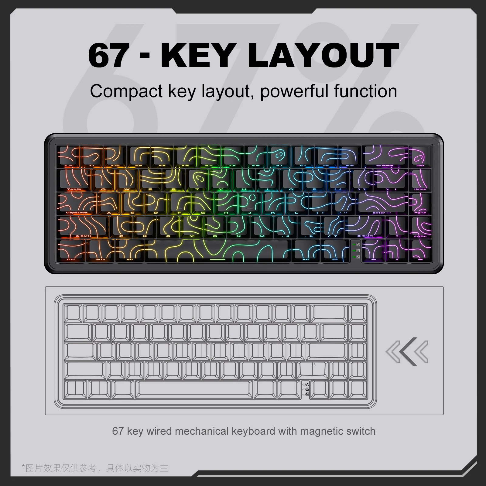 ONIKUMA G67 Rapid Trigger Keyboard 60% Percent, Hall Effect Topographic Gaming Keyboard, Wired RGB Custom Mechanical Key Board with Magnetic Switch - Image 5