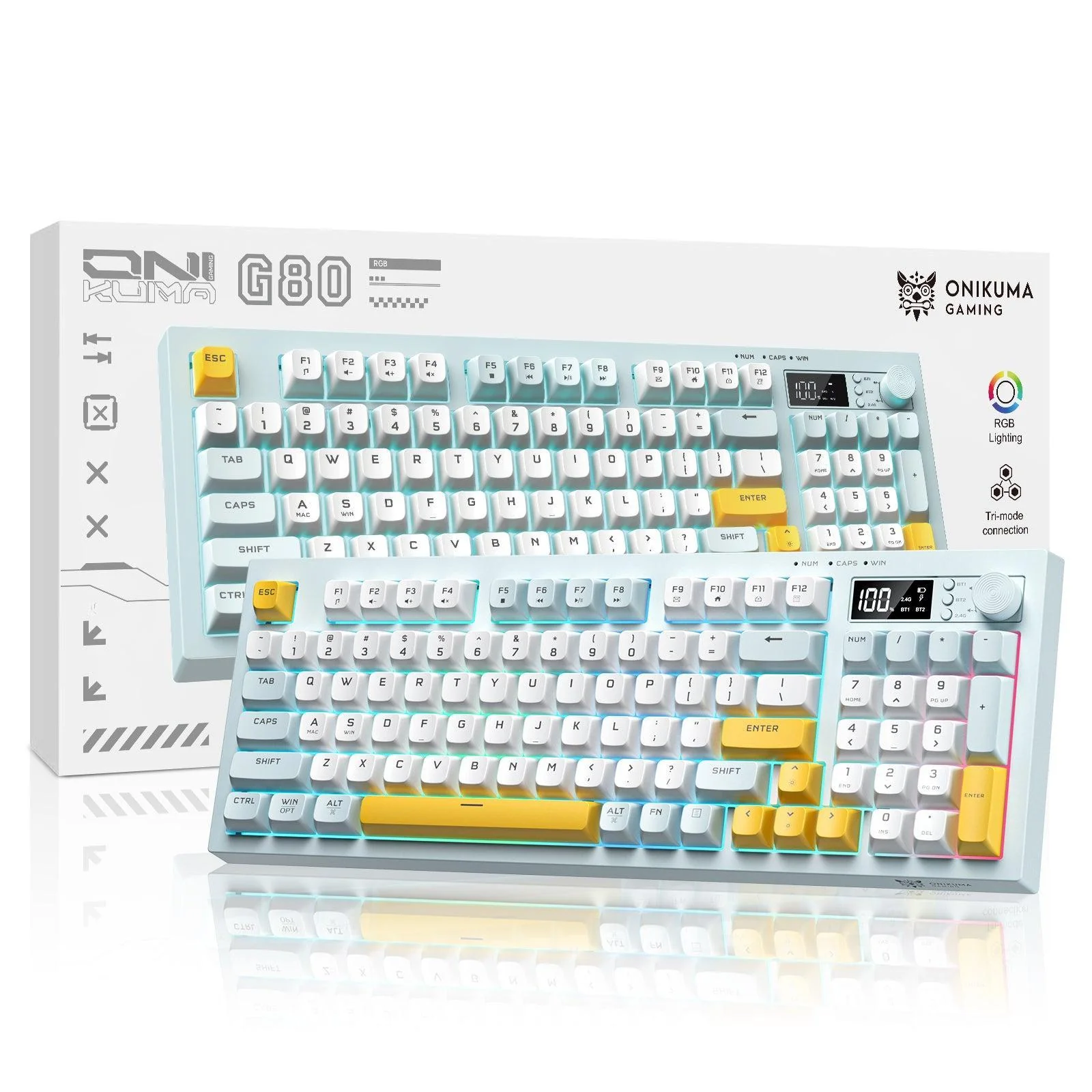 ONIKUMA G80 94 Keys Wireless Keyboard with LCD Screen & Multifunction Knob:3-Mode Connectivity (BT/2.4G/USB-C) - Image 6