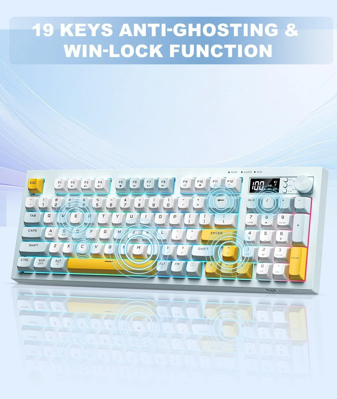 ONIKUMA G80 94 Keys Wireless Keyboard with LCD Screen & Multifunction Knob:3-Mode Connectivity (BT/2.4G/USB-C) - Image 8