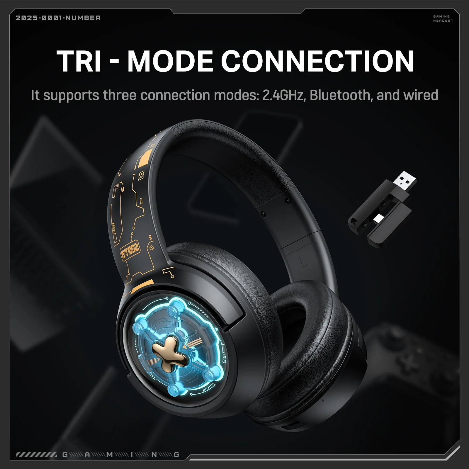 ONIKUMA GT802 Tri-Mode Gaming Headset – 2.4GHz/Bluetooth/Wired, RGB Lights, 1000mAh Battery - Image 10