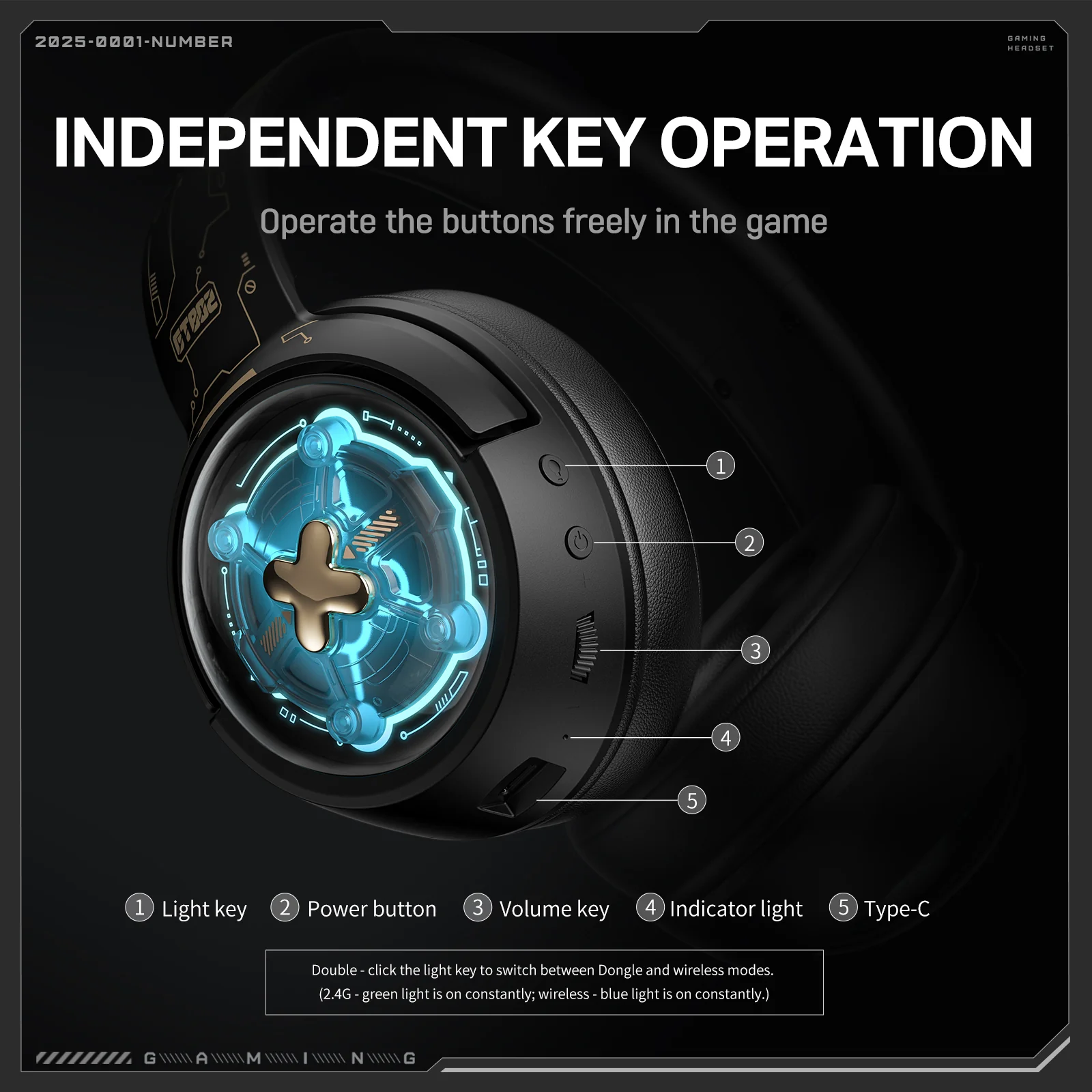 ONIKUMA GT802 Tri-Mode Gaming Headset – 2.4GHz/Bluetooth/Wired, RGB Lights, 1000mAh Battery - Image 12