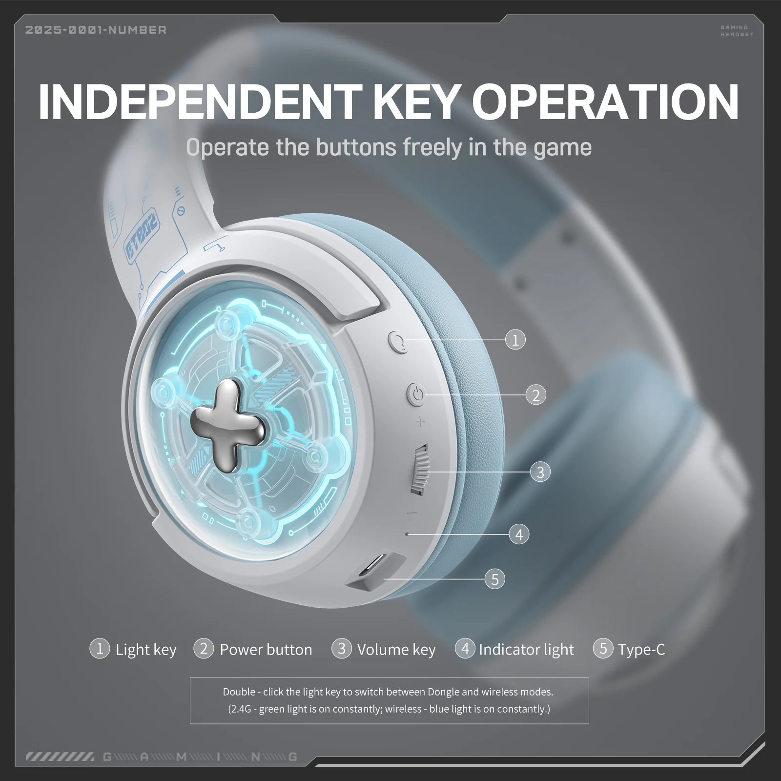 ONIKUMA GT802 Tri-Mode Gaming Headset – 2.4GHz/Bluetooth/Wired, RGB Lights, 1000mAh Battery - Image 4