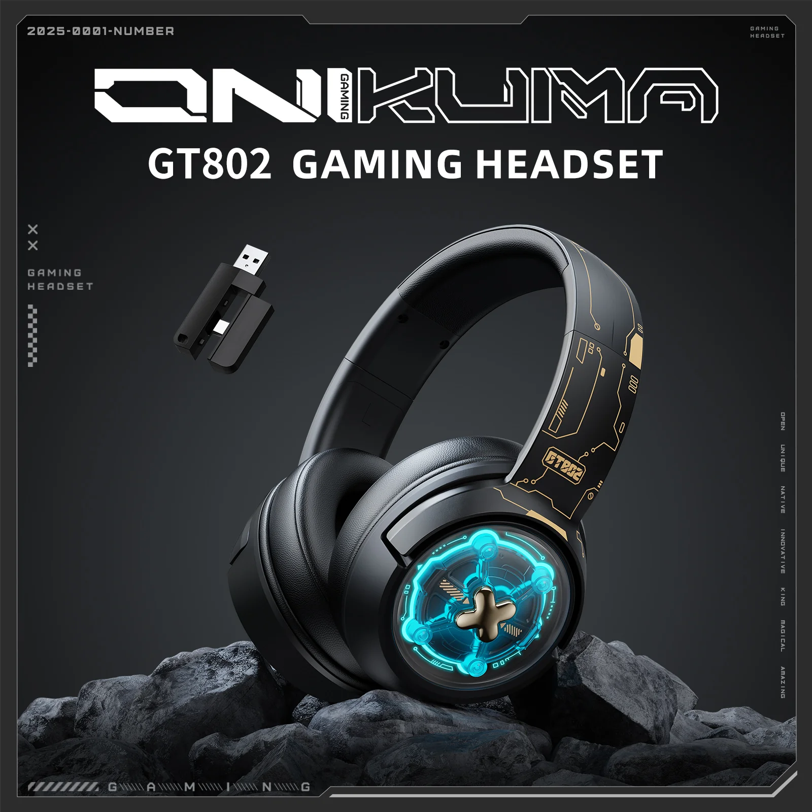 ONIKUMA GT802 Tri-Mode Gaming Headset – 2.4GHz/Bluetooth/Wired, RGB Lights, 1000mAh Battery - Image 8