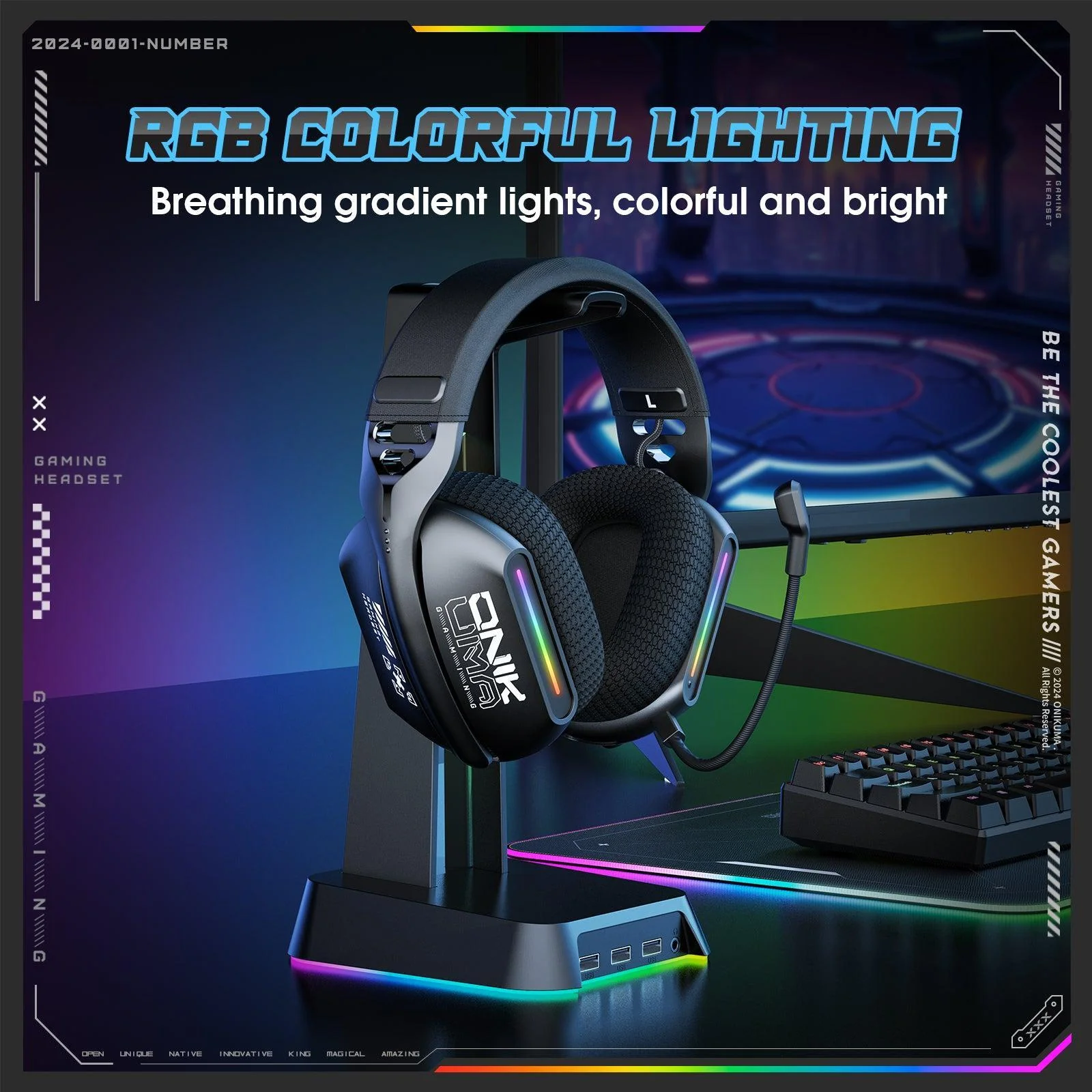 ONIKUMA GT808 Gaming Headset Headworn Bluetooth 2.4g Wired Wireless Lightweight E-Sports Gamer Headphone - Image 2