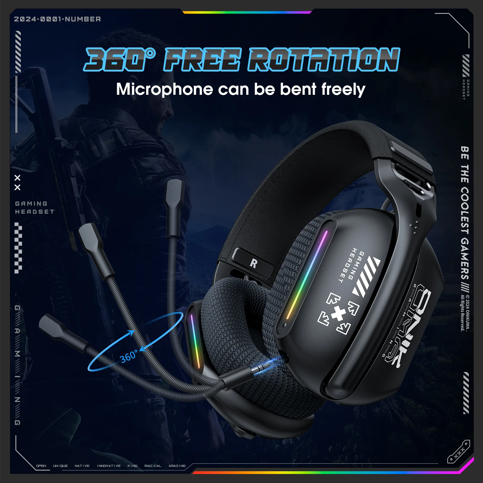 ONIKUMA GT808 Gaming Headset Headworn Bluetooth 2.4g Wired Wireless Lightweight E-Sports Gamer Headphone - Image 3