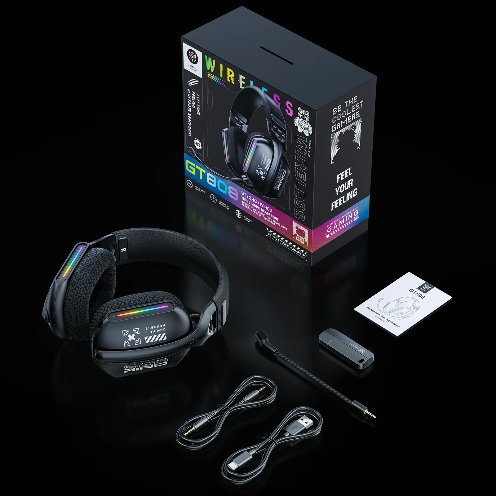 ONIKUMA GT808 Gaming Headset Headworn Bluetooth 2.4g Wired Wireless Lightweight E-Sports Gamer Headphone - Image 7