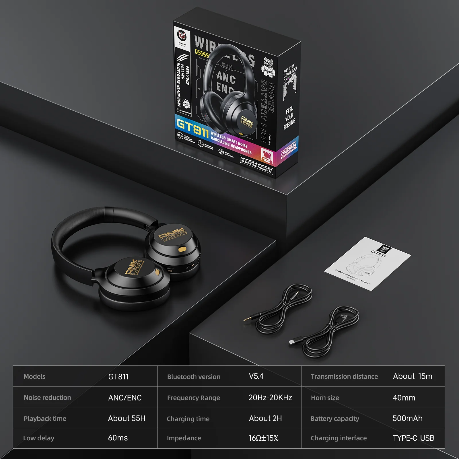 ONIKUMA GT811 Noise Reduction Gaming Headset Headworn Bluetooth 3.5mm Socket Device Connetion Wired Wirelss Lightweight E-Sports Headphone - Image 8