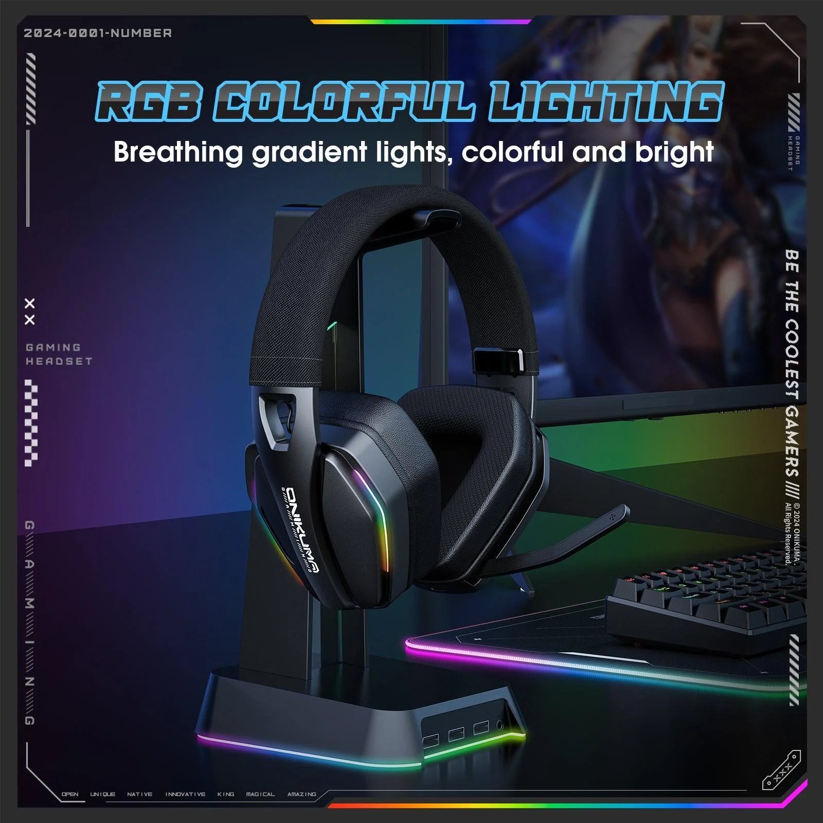 ONIKUMA GT826 Gaming Headset Headworn Bluetooth 2.4GHz Wired Wirelss three modes Lightweight Headphone - Image 2