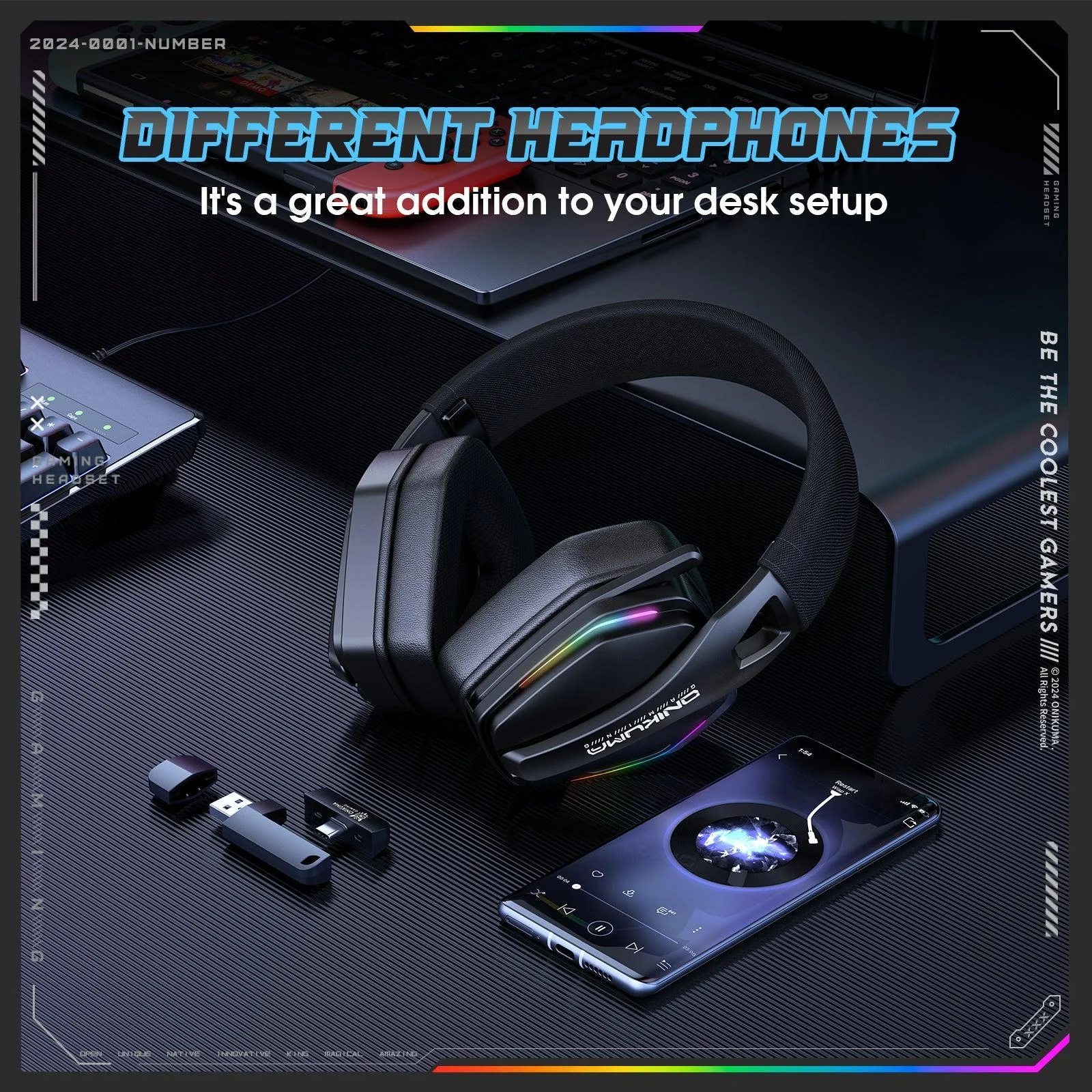 ONIKUMA GT826 Gaming Headset Headworn Bluetooth 2.4GHz Wired Wirelss three modes Lightweight Headphone - Image 4