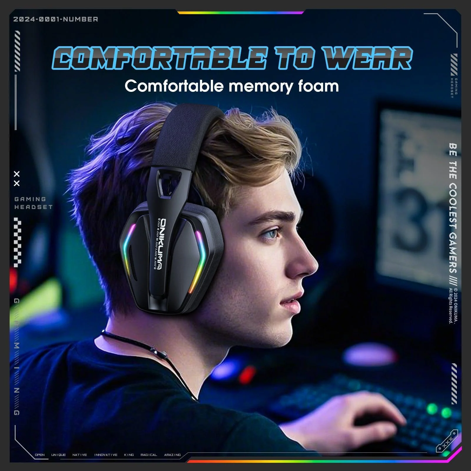 ONIKUMA GT826 Gaming Headset Headworn Bluetooth 2.4GHz Wired Wirelss three modes Lightweight Headphone - Image 6