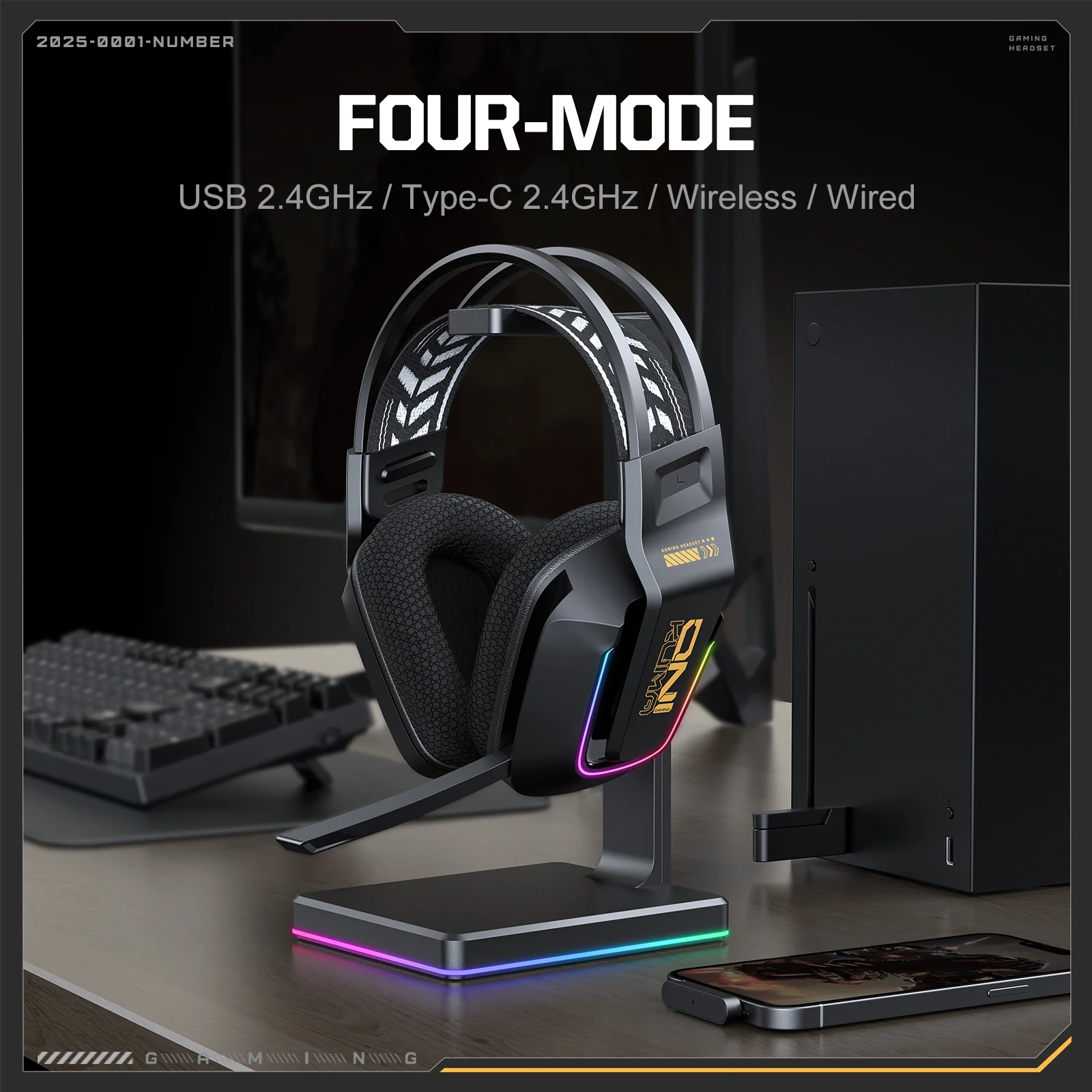 ONIKUMA GT828 Multi-Mode Gaming Headset – 45H Playback, Bluetooth 5.4/Wired/2.4GHz, Memory Foam Comfort - Image 2
