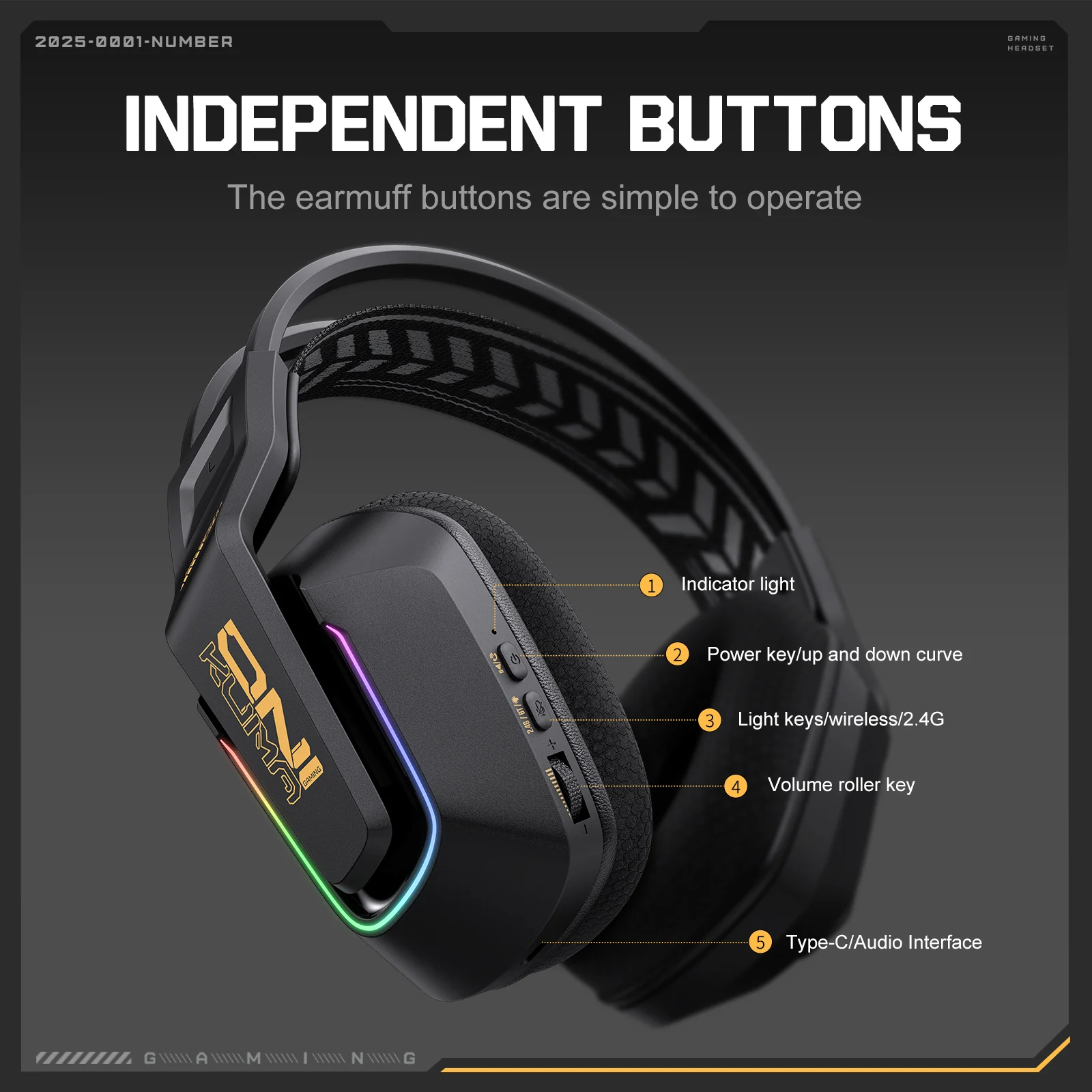 ONIKUMA GT828 Multi-Mode Gaming Headset – 45H Playback, Bluetooth 5.4/Wired/2.4GHz, Memory Foam Comfort - Image 4