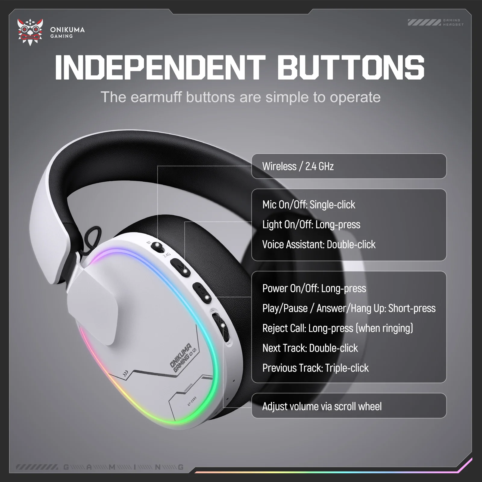 ‌ONIKUMA GT836 Gaming Headset with Four-Mode Connectivity - Image 13