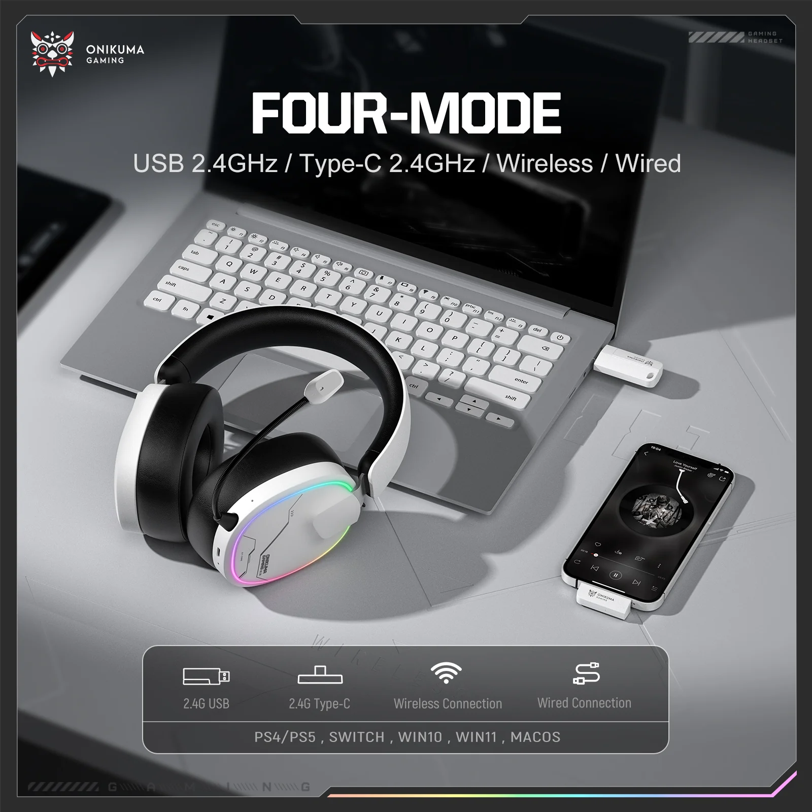 ‌ONIKUMA GT836 Gaming Headset with Four-Mode Connectivity - Image 15