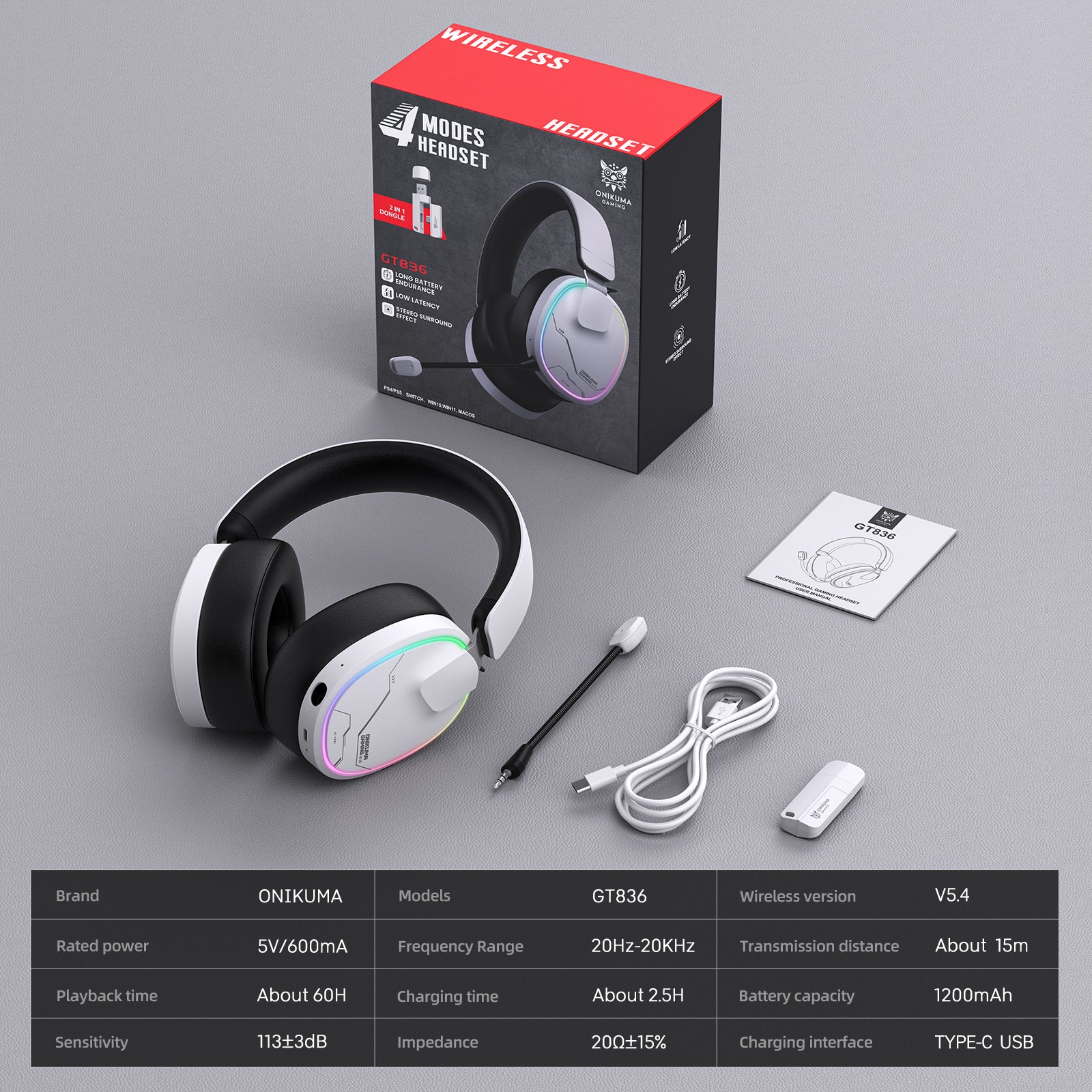 ‌ONIKUMA GT836 Gaming Headset with Four-Mode Connectivity - Image 16