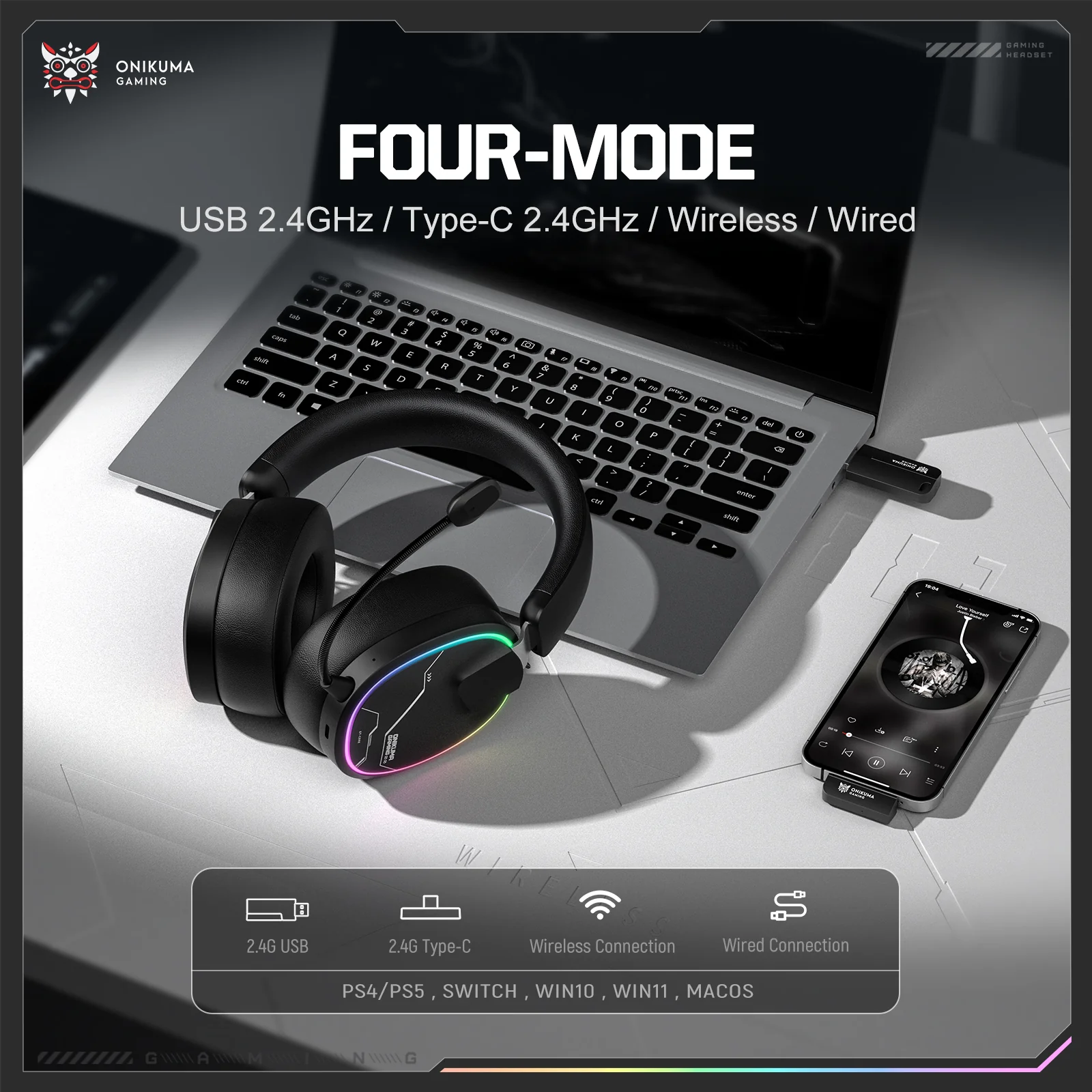 ‌ONIKUMA GT836 Gaming Headset with Four-Mode Connectivity - Image 4