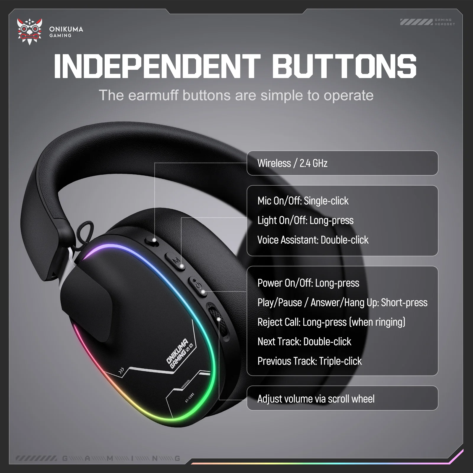 ‌ONIKUMA GT836 Gaming Headset with Four-Mode Connectivity - Image 6