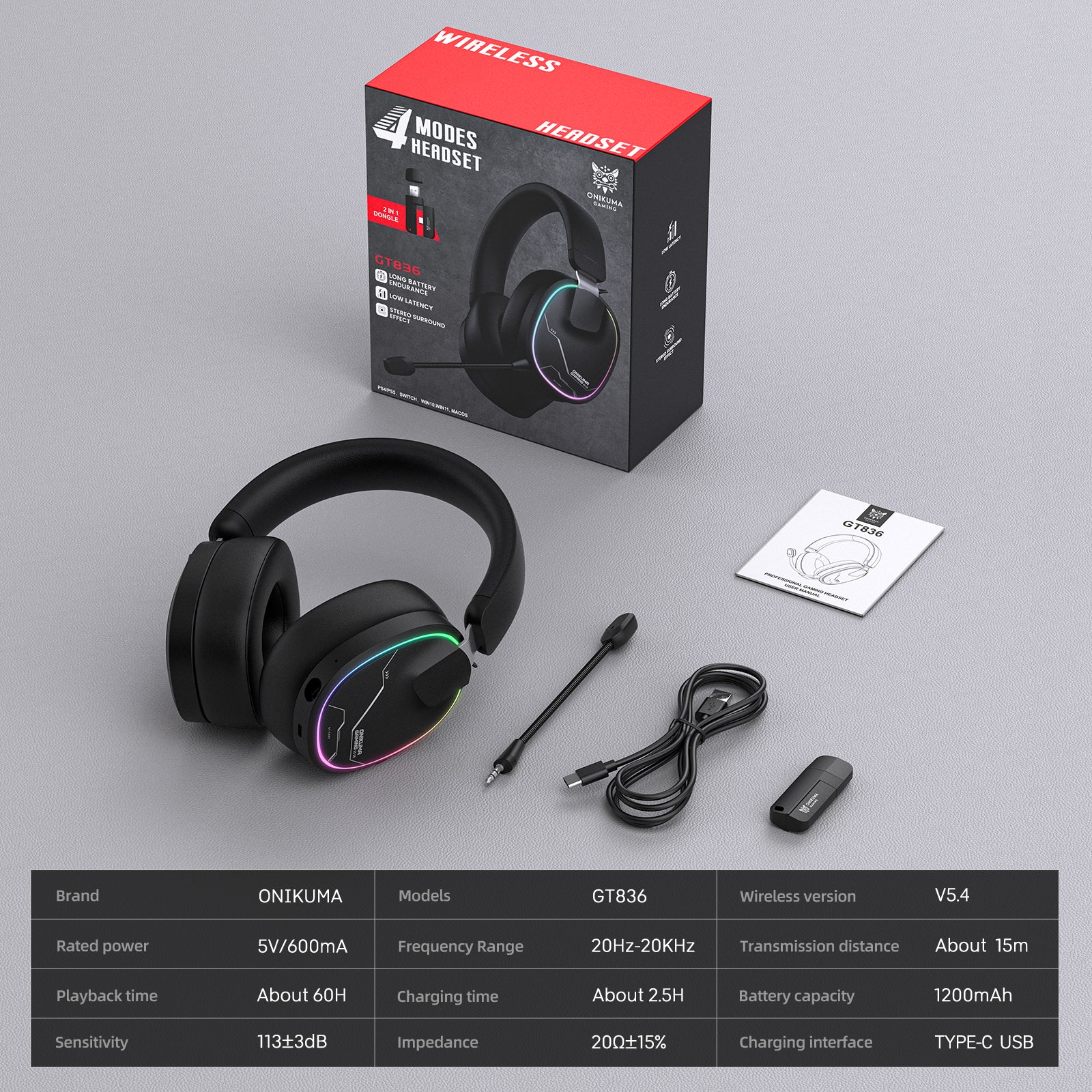 ‌ONIKUMA GT836 Gaming Headset with Four-Mode Connectivity - Image 9
