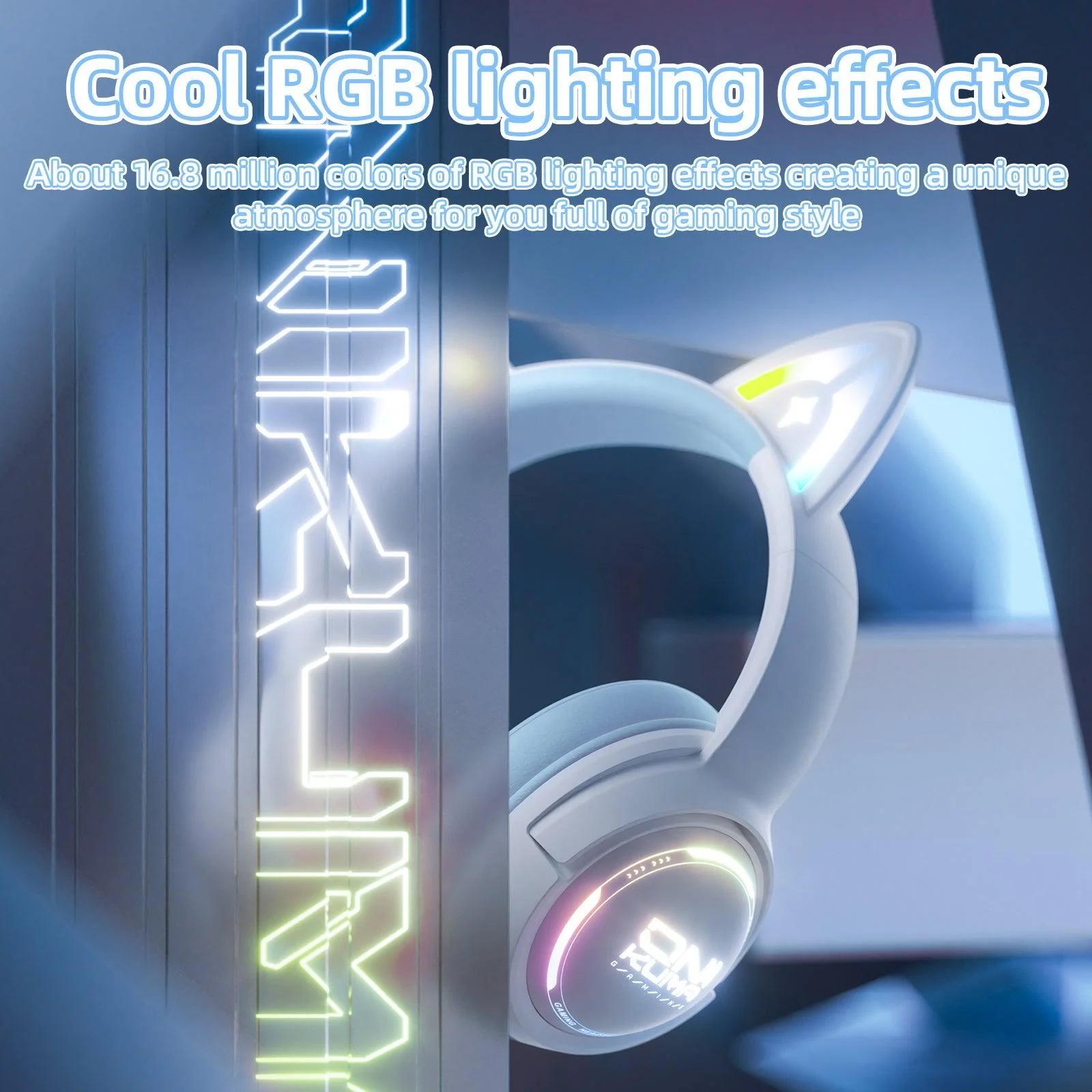 ONIKUMA GT838 Gaming Headset Muli-device Compatible 2.4G/Wireless/USB/Type-C HD Built-in Microphone Cat Ear with RGB - Image 12
