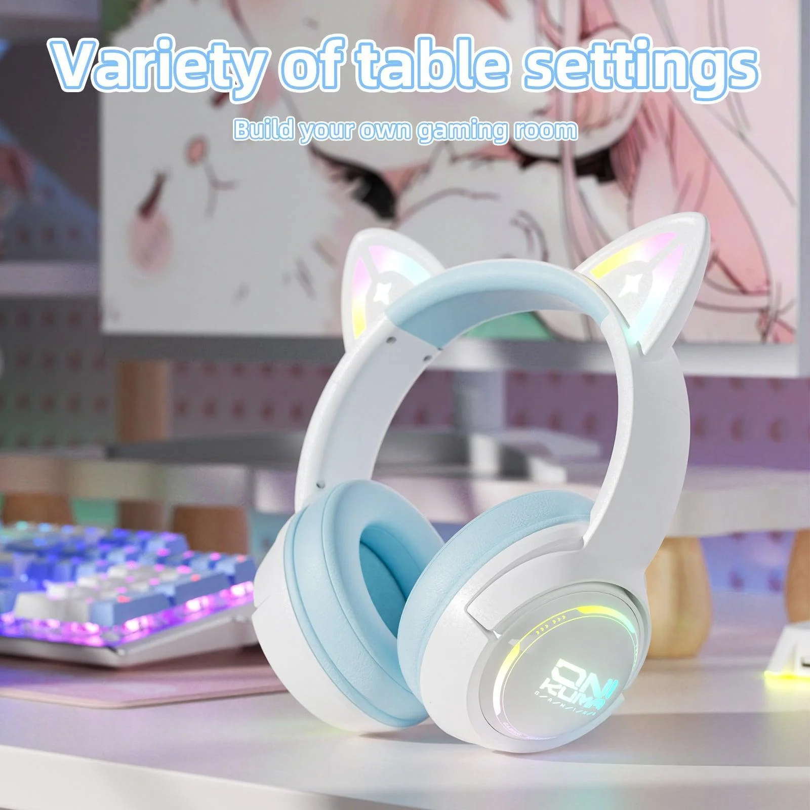 ONIKUMA GT838 Gaming Headset Muli-device Compatible 2.4G/Wireless/USB/Type-C HD Built-in Microphone Cat Ear with RGB - Image 15