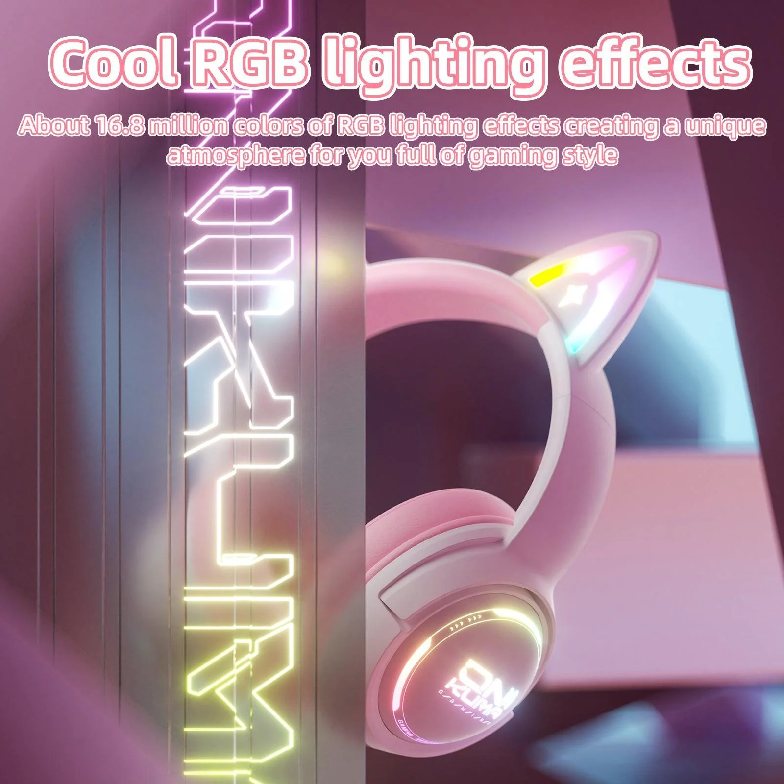 ONIKUMA GT838 Gaming Headset Muli-device Compatible 2.4G/Wireless/USB/Type-C HD Built-in Microphone Cat Ear with RGB - Image 4
