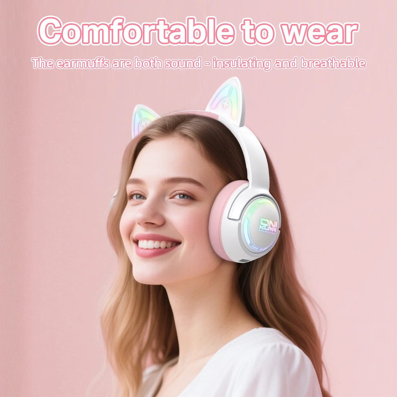 ONIKUMA GT838 Gaming Headset Muli-device Compatible 2.4G/Wireless/USB/Type-C HD Built-in Microphone Cat Ear with RGB - Image 7