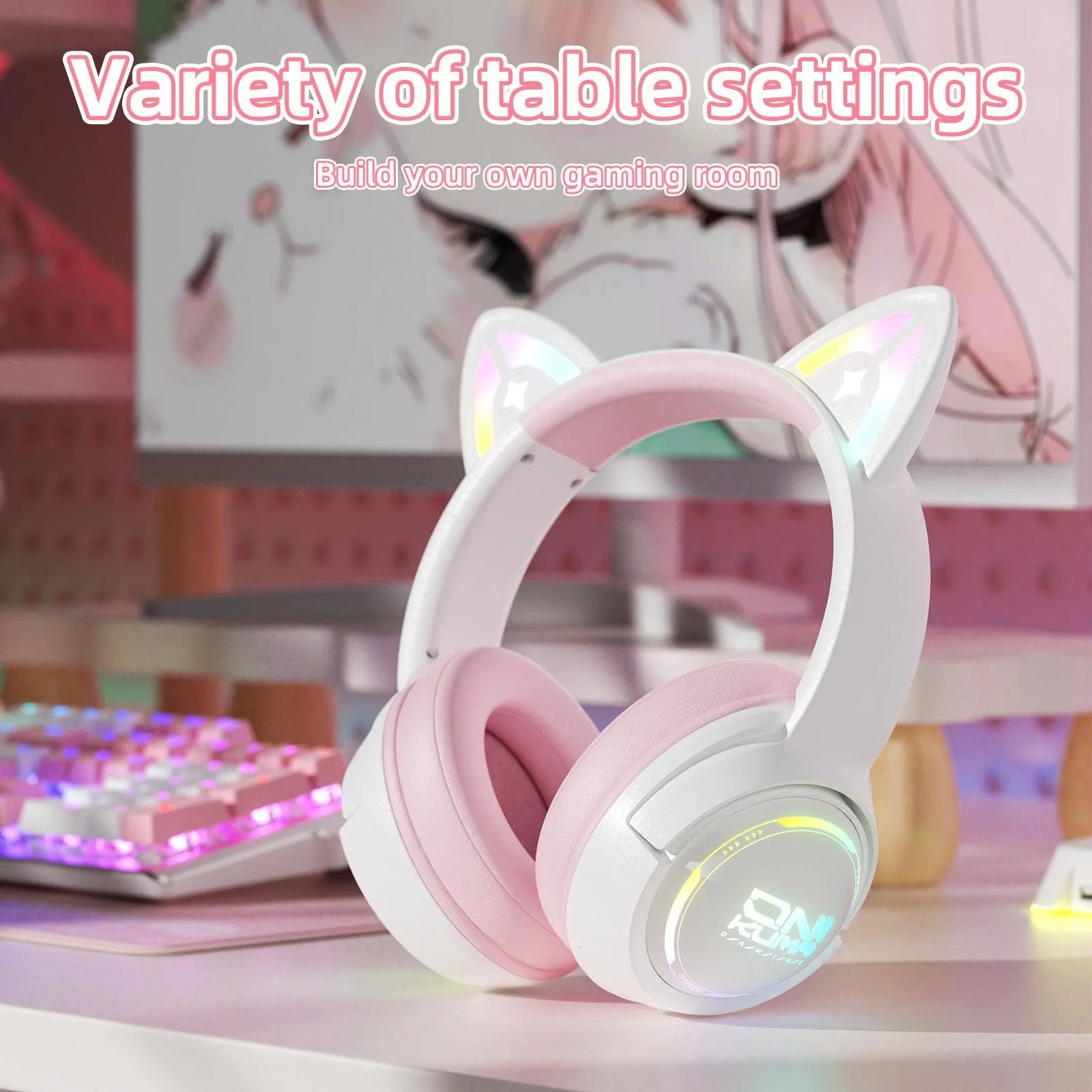 ONIKUMA GT838 Gaming Headset Muli-device Compatible 2.4G/Wireless/USB/Type-C HD Built-in Microphone Cat Ear with RGB - Image 8